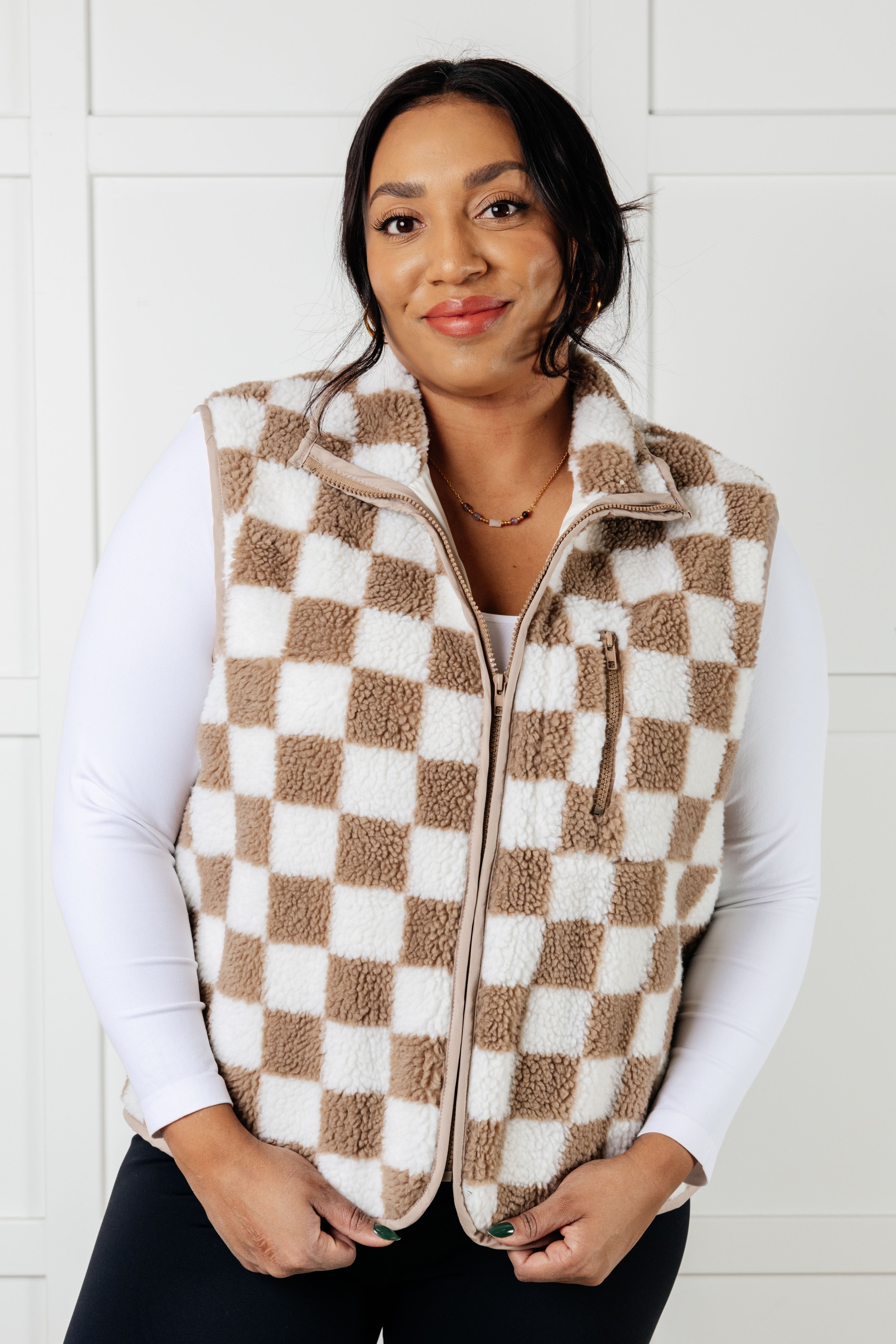 Check it Out Checkered Fleece Vest - Charming Charlie