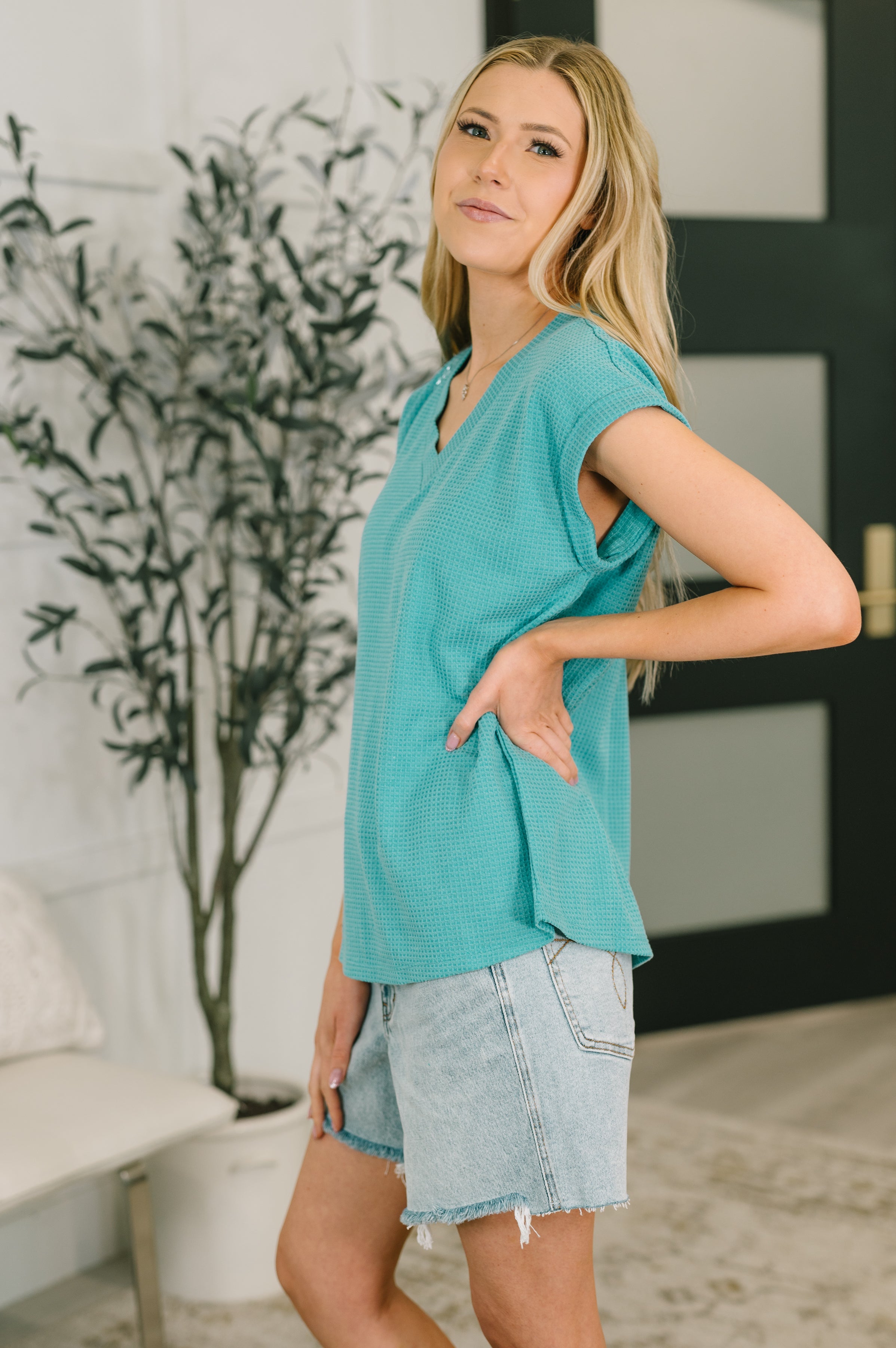Classic Timeless V-Neck Tee in Teal - Charming Charlie