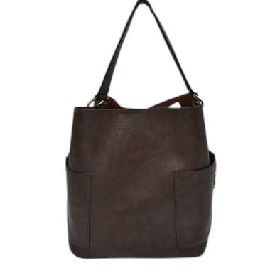 Coffee 2in1 Chic Satchel Side Pocket With Long Strap Bucket Bag, This casual crossbody bucket bag is super soft Vegan leather and has convenient side pockets to carry water bottles, phones, or glasses and a removable zipper pouch. Gold hardware. Extra bag inside and strap to make it a crossbody. Perfect for carrying around your stuff, this bag is big enough for all your daily essentials.