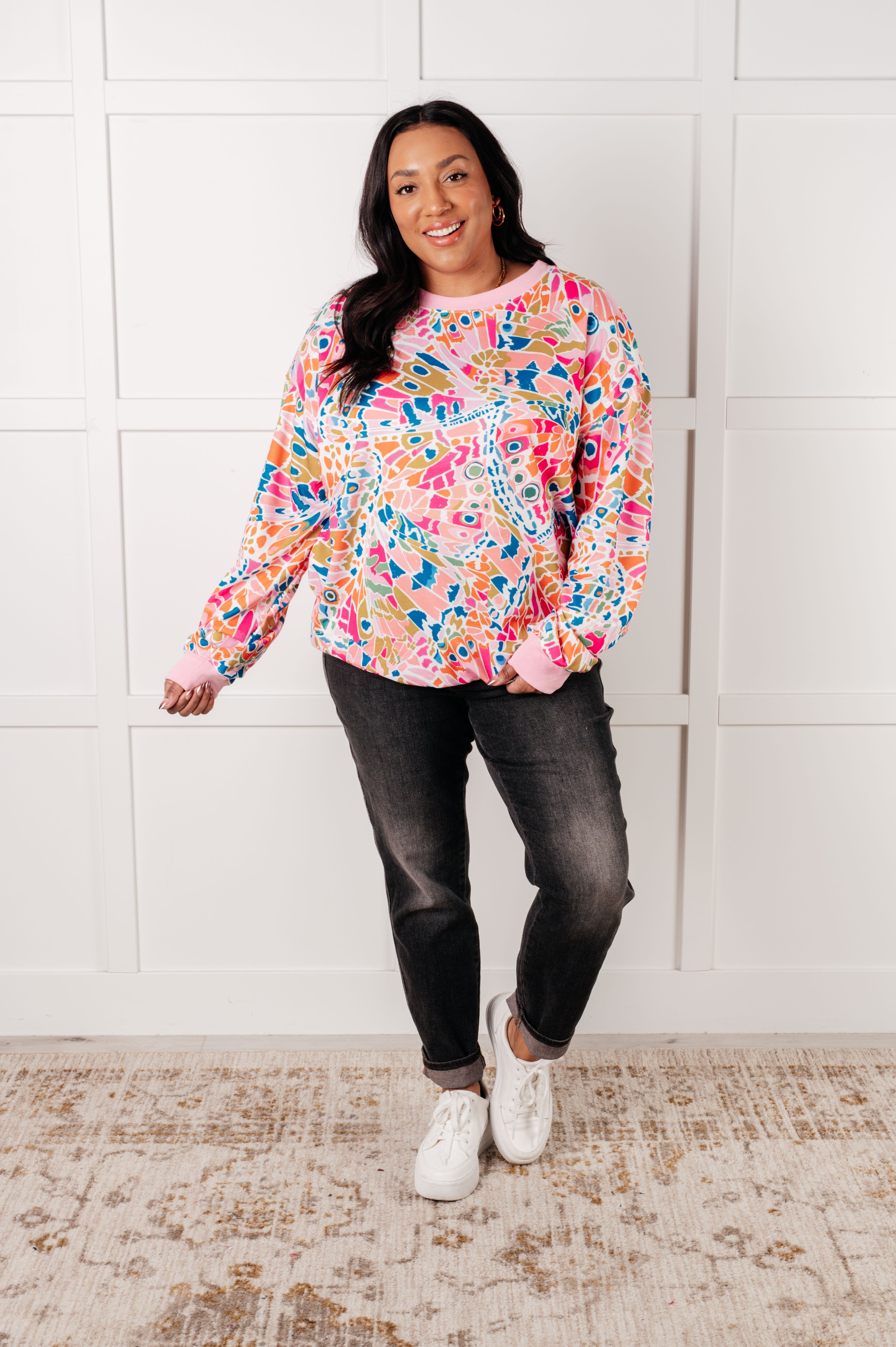 Confusing Times Abstract Print Pullover - Charming Charlie