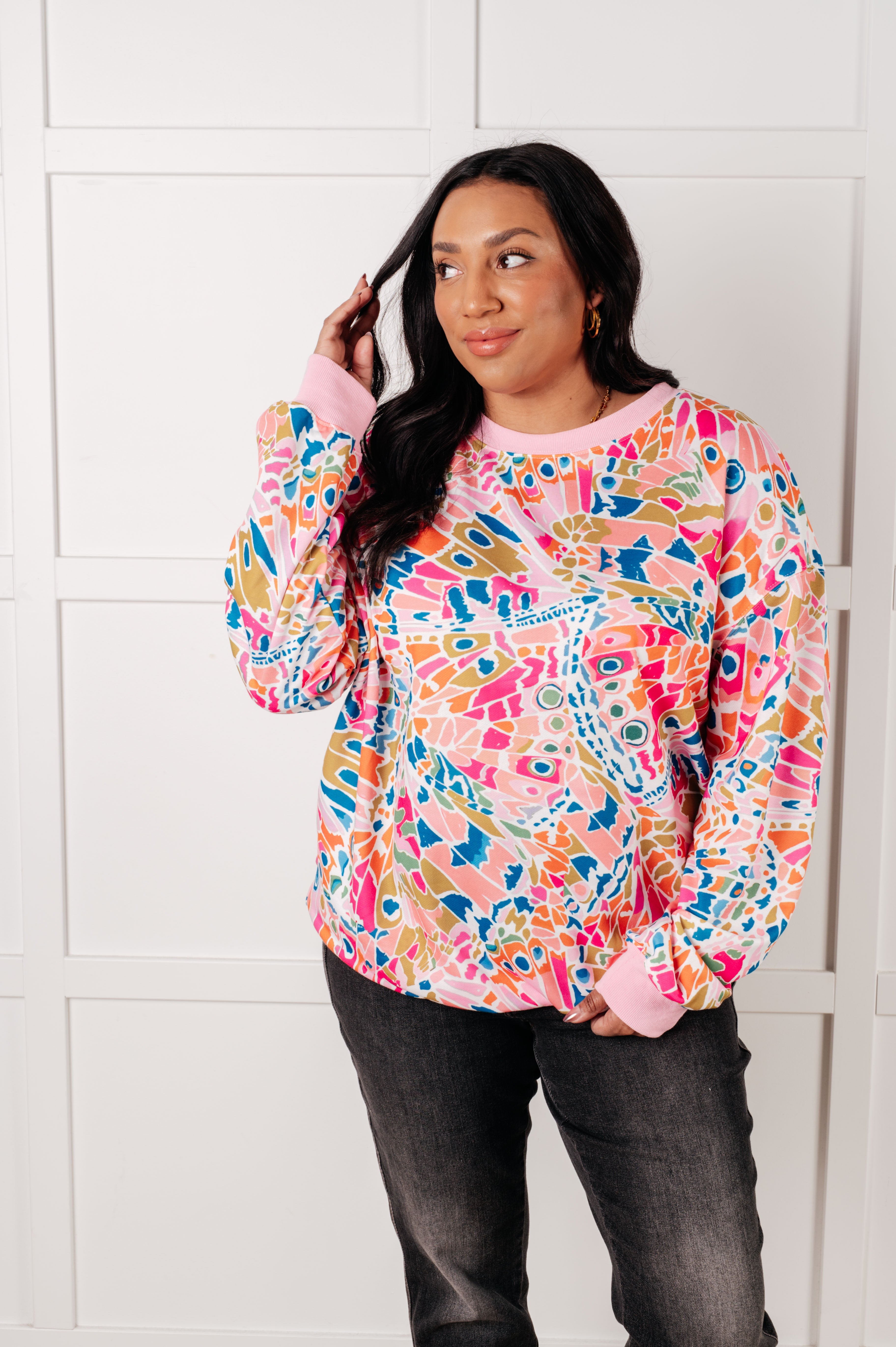 Confusing Times Abstract Print Pullover - Charming Charlie