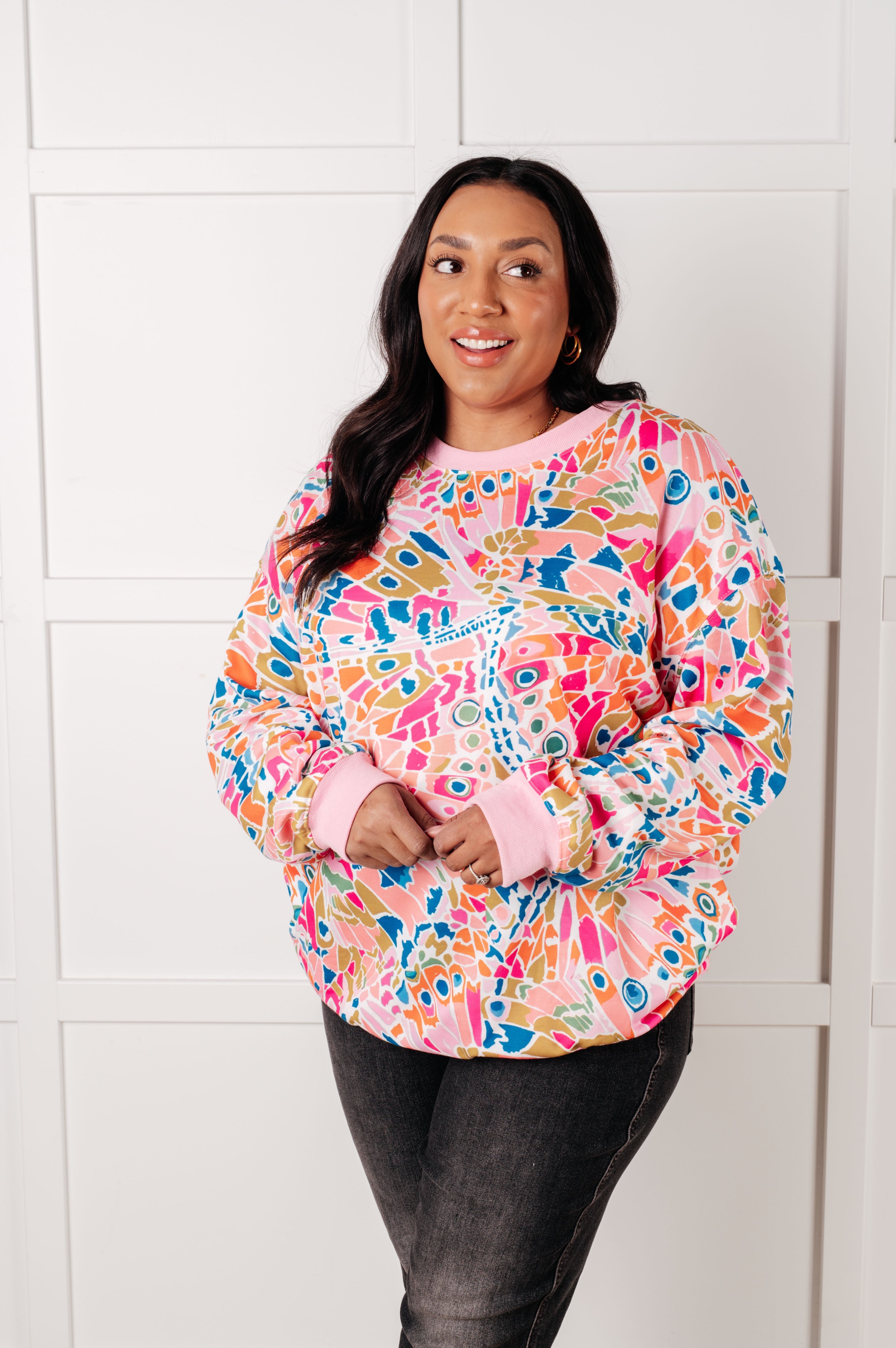 Confusing Times Abstract Print Pullover - Charming Charlie