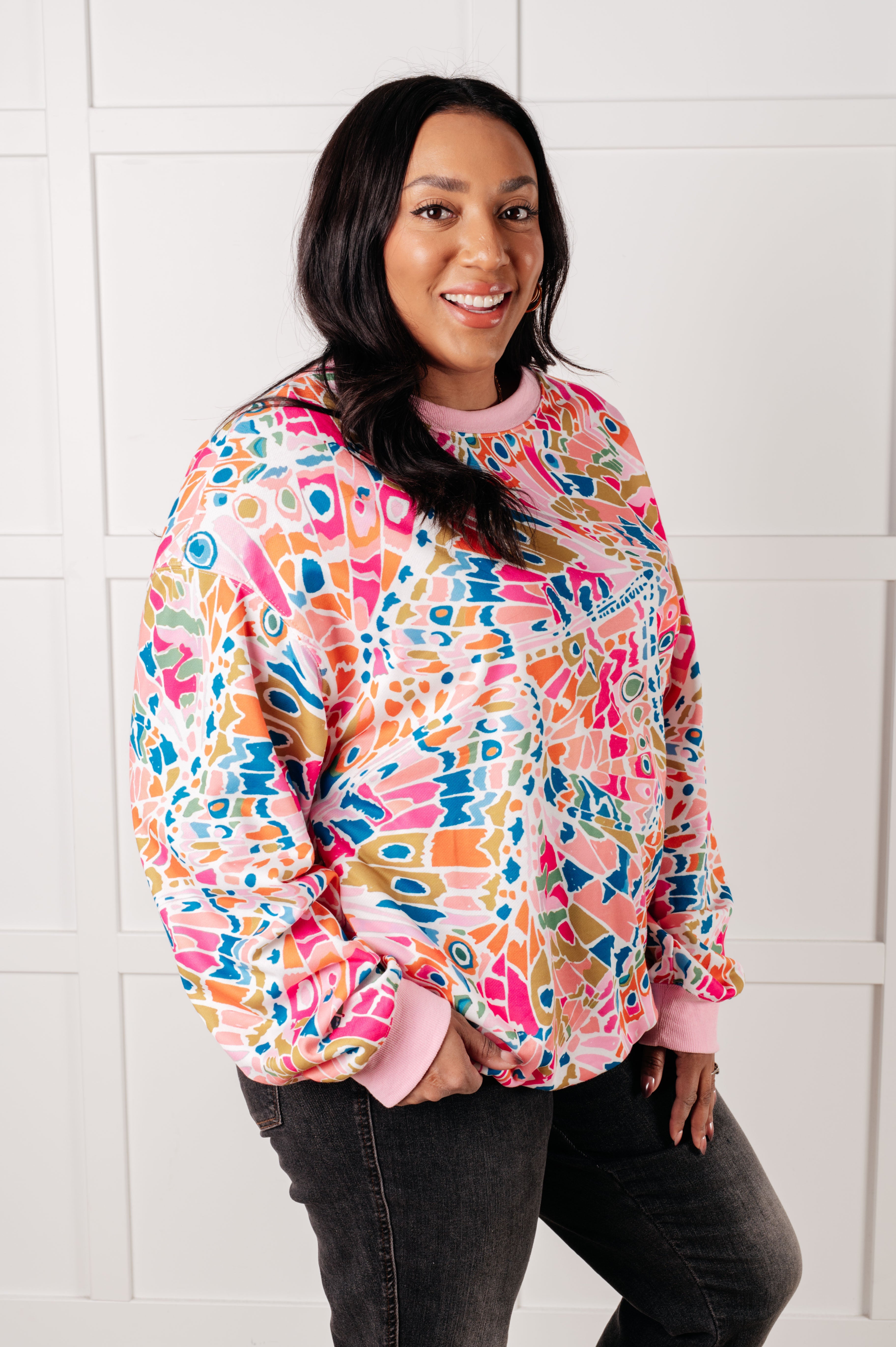 Confusing Times Abstract Print Pullover - Charming Charlie