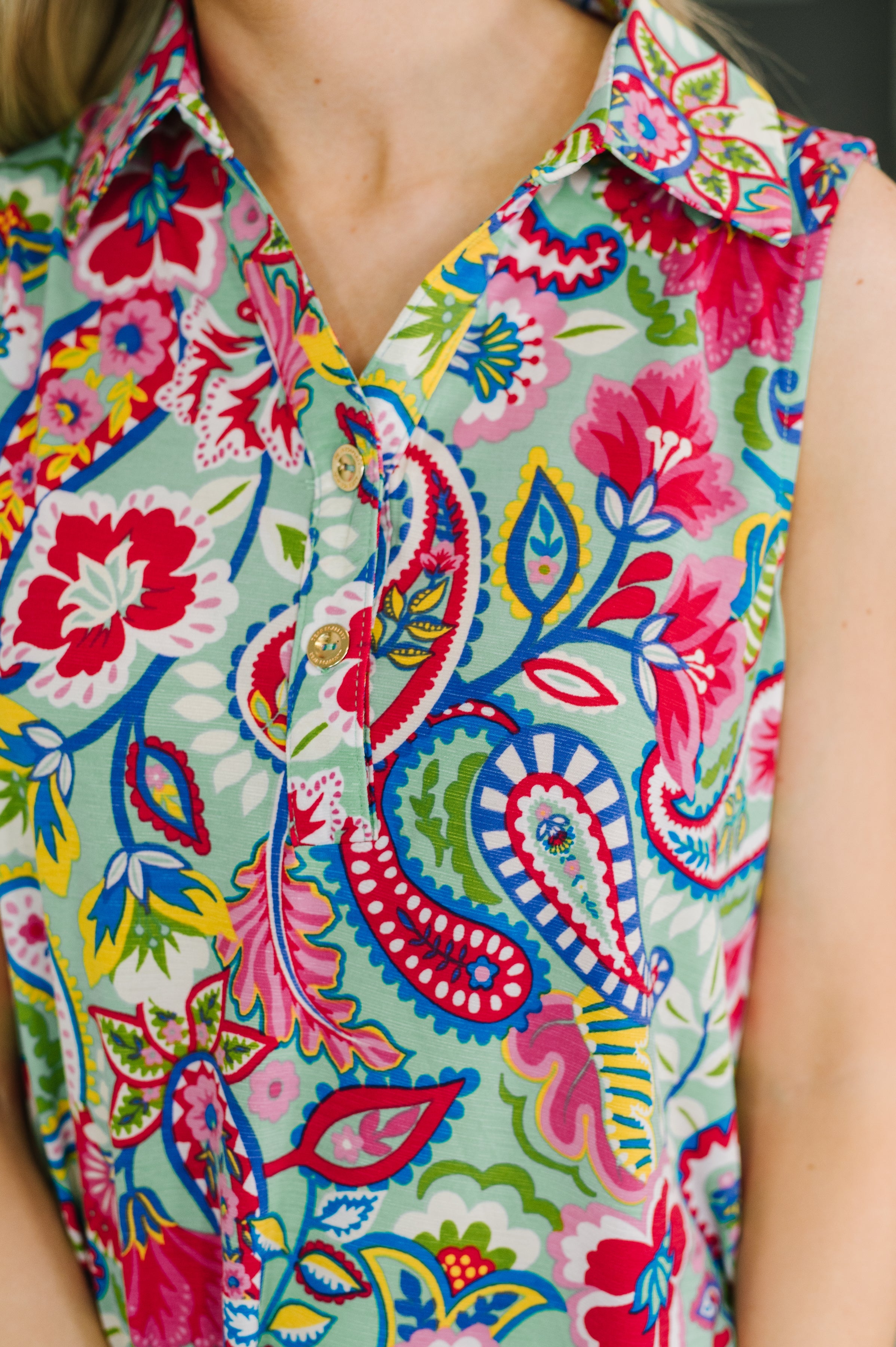 Coral Sands Collared Tank Dress in Light Floral Paisley - Charming Charlie