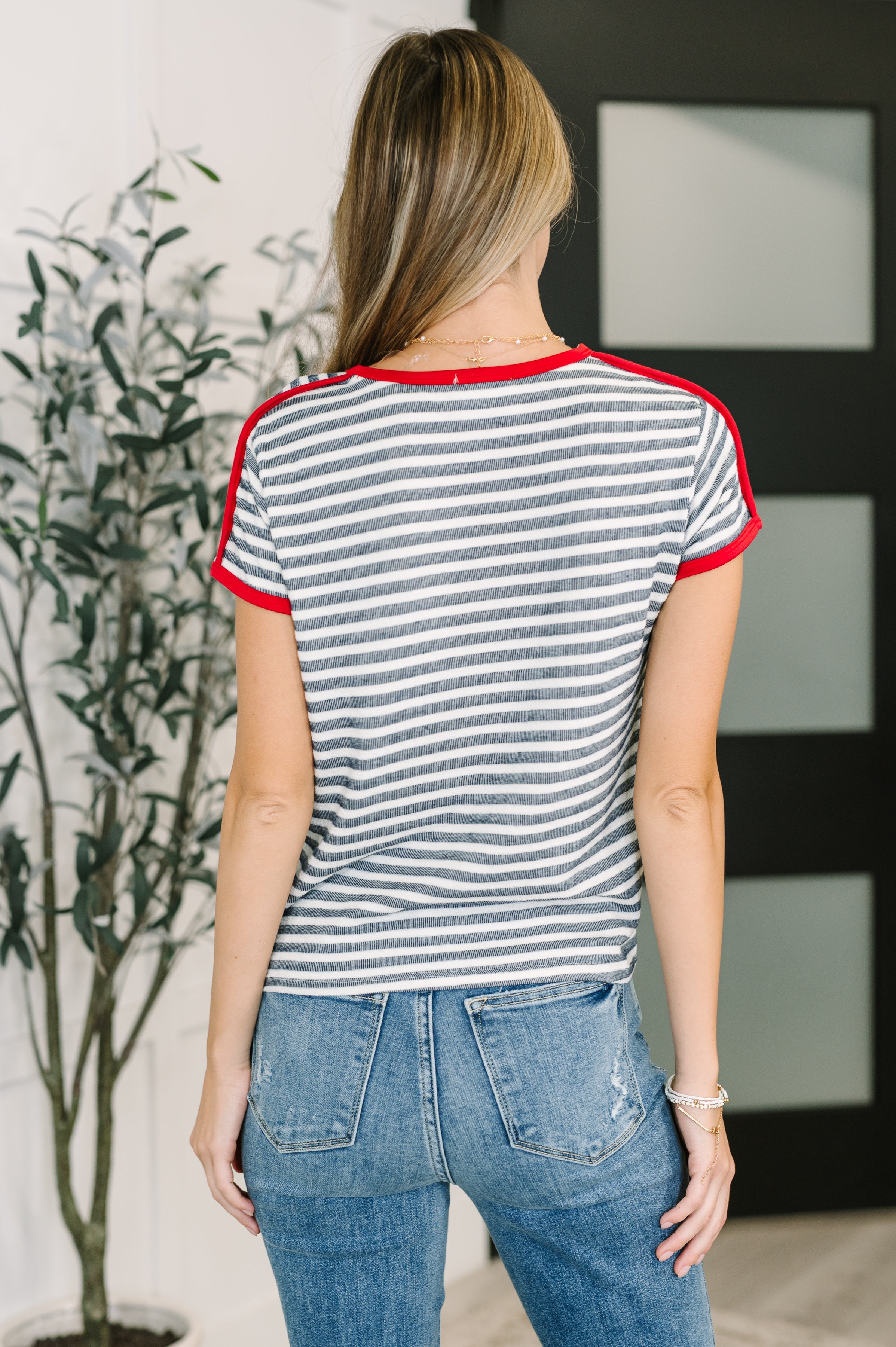 Country Stripe Casual Tee in Navy White - Charming Charlie