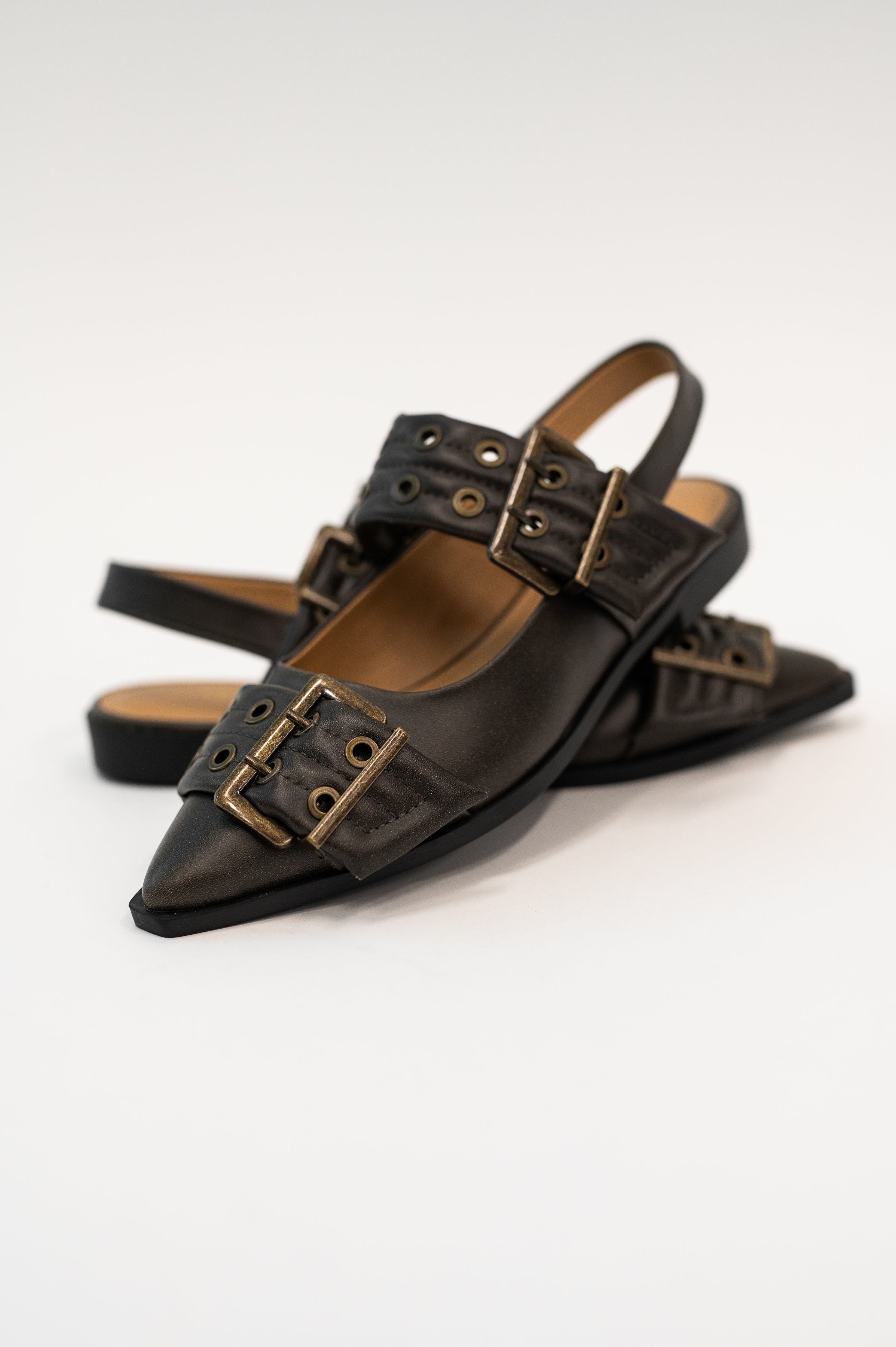 Crazy Train Buckle Pointy Toe Flats - Charming Charlie