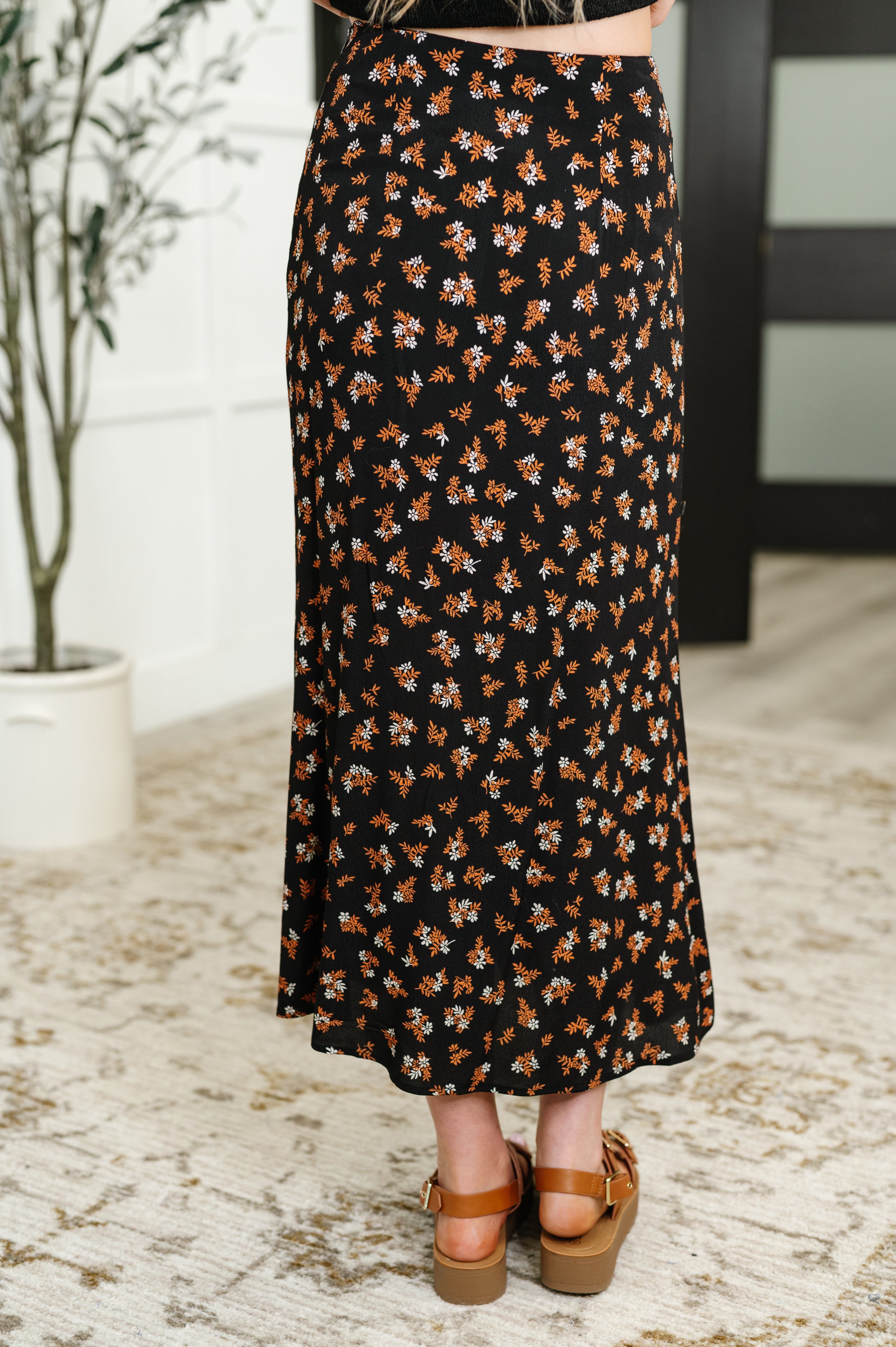 Crisp Kiss Midi Skirt in Rust, White and Black - Charming Charlie