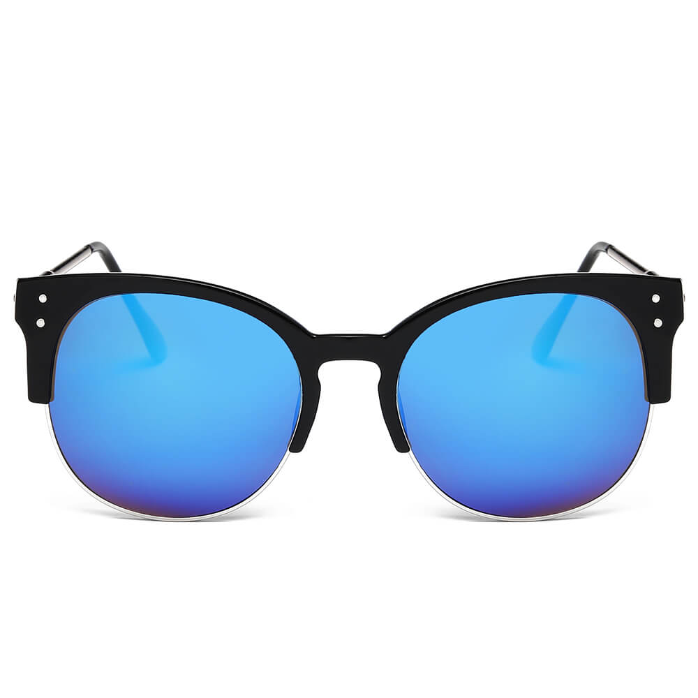 ABANDA | D68 - Round Mirrored Flat Lens Half Frame Sunglasses Circle - Cramilo Eyewear - Stylish Trendy Affordable Sunglasses Clear Glasses Eye Wear Fashion