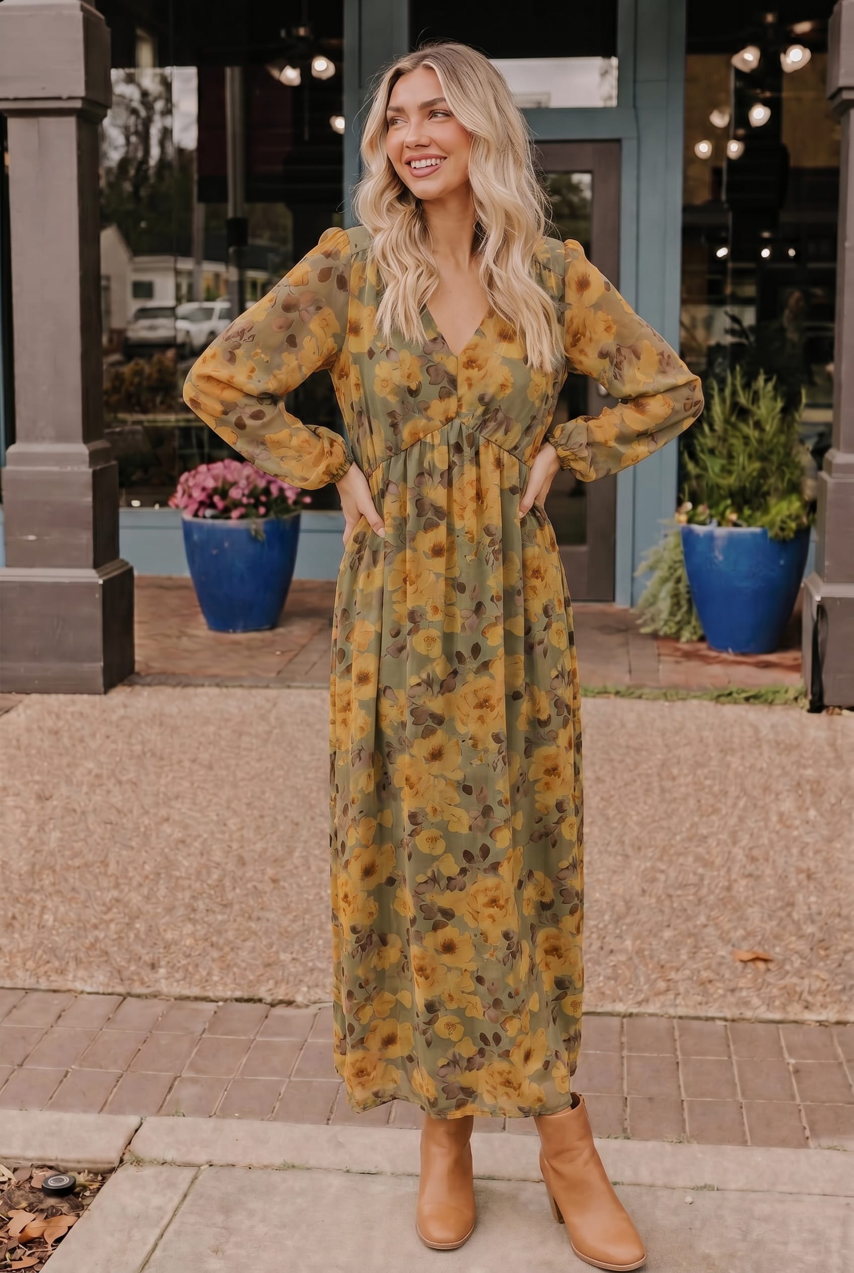 Golden Blooms Floral Maxi Dress - Charming Charlie