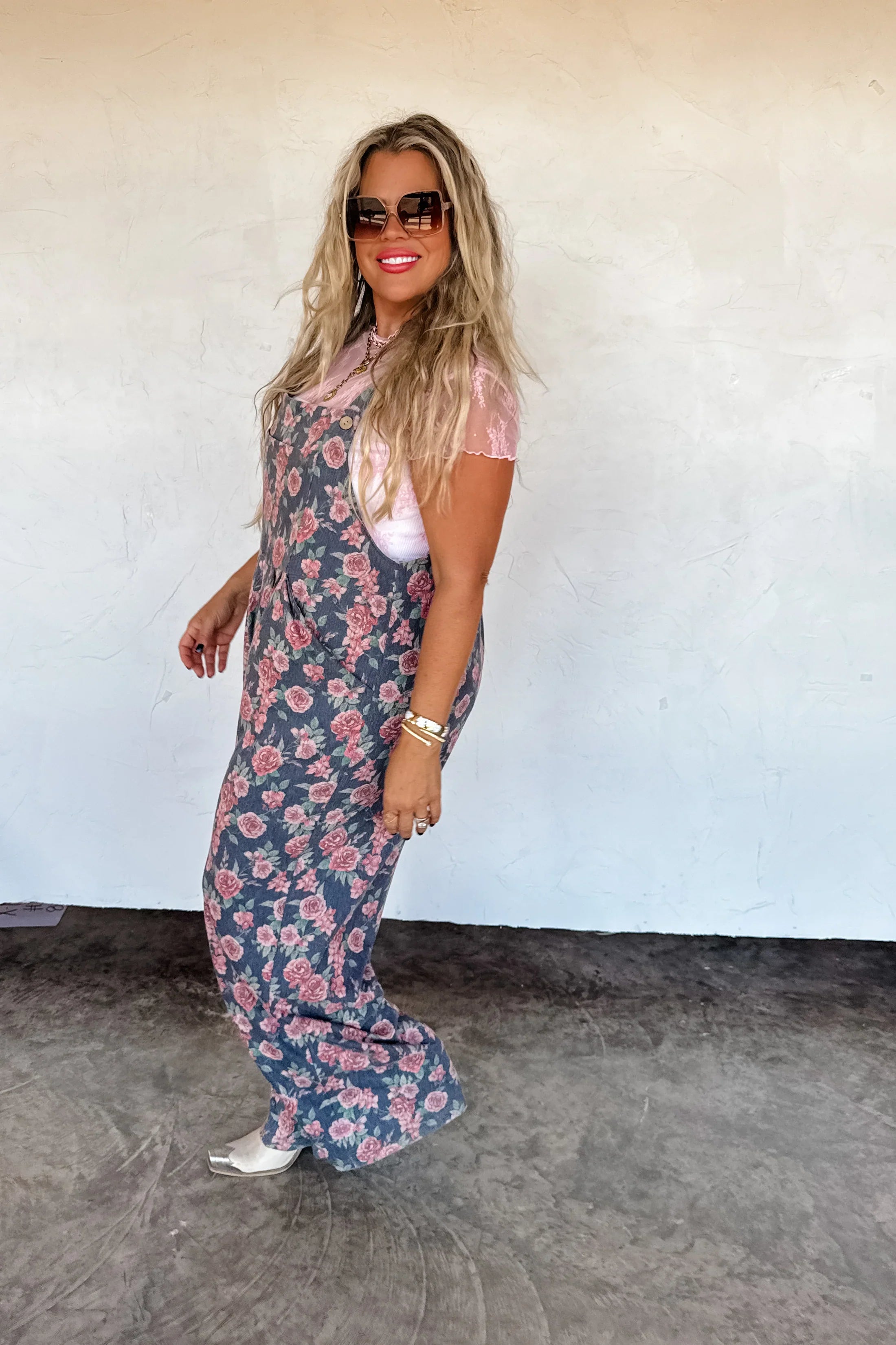 PREORDER: Cassidy Floral Denim Overalls - Charming Charlie