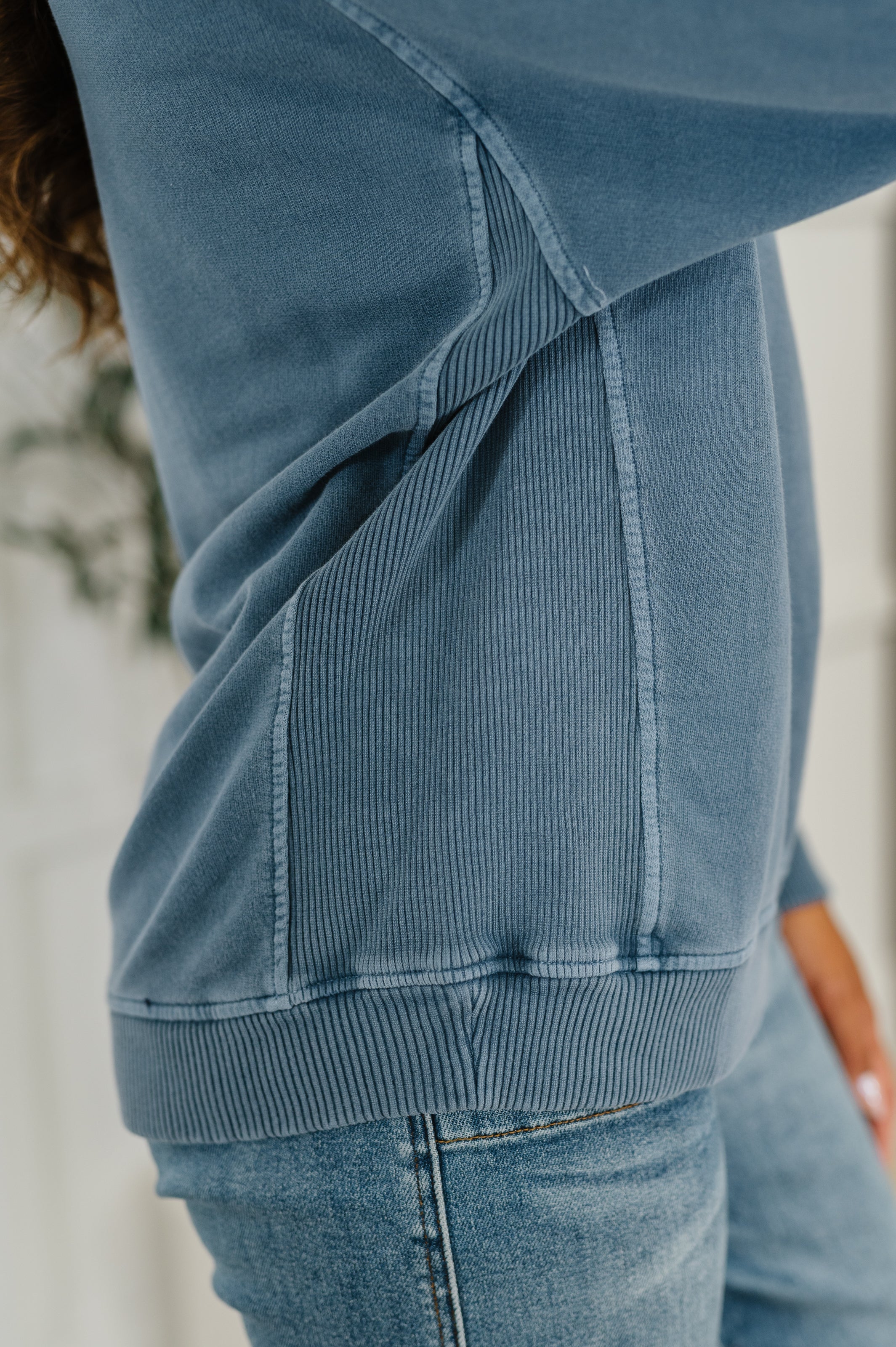 Daily Ease Mineral Wash Pullover in Dusty Blue - Charming Charlie