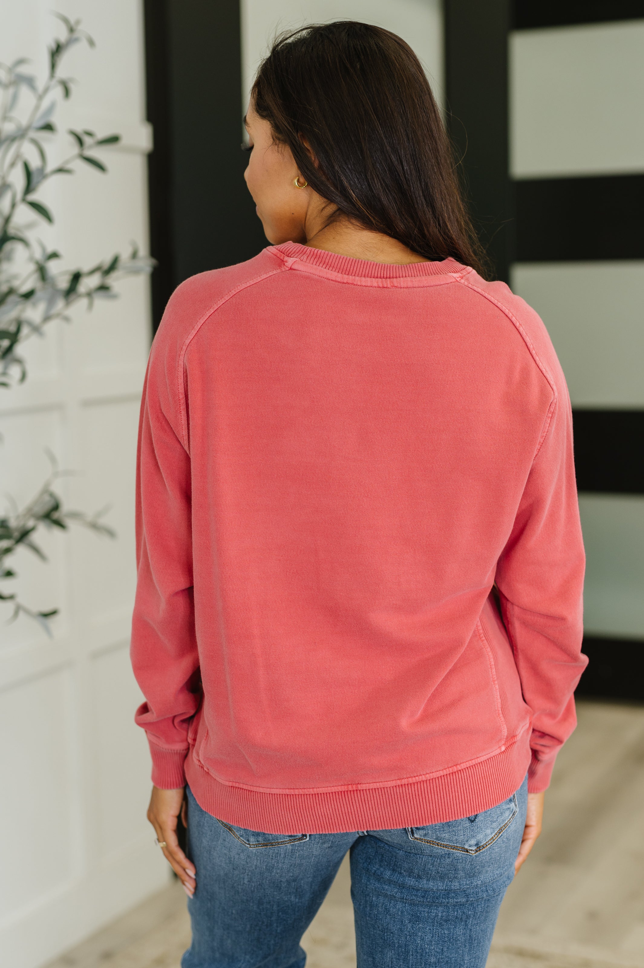 Daily Ease Mineral Wash Pullover in Ruby - Charming Charlie