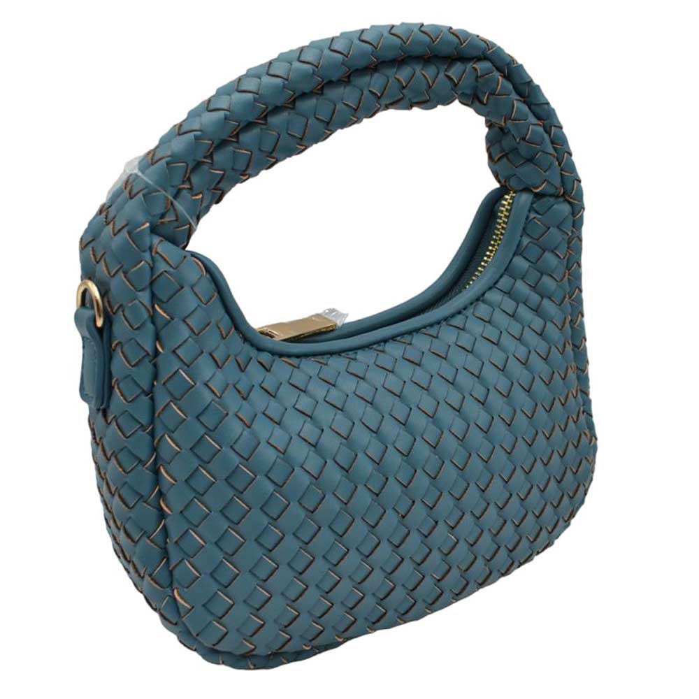 Dark Blue Faux Leather Woven Patterned Top Handle Tote Shoulder Bag, is a comfortable way to carry all your daily necessities. Featuring top handles, it's perfect for carrying over the shoulder, and its design ensures that it stands out from other handbags. This tote bag is a practical and fashionable choice for the summer.