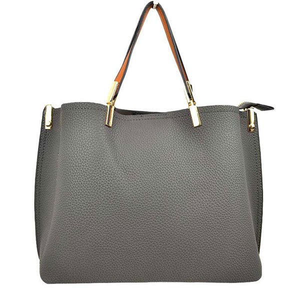 Dark Gray Simpler Times Bucket Crossbody Bags For Women. A great everyday casual shoulder bag composed of Faux leather. A simple design with subtle gold hardware details on the closure. Magnetic snap closure for an inner zipper pouch opening spacious to hold your phone, wallet, and other essentials securely.