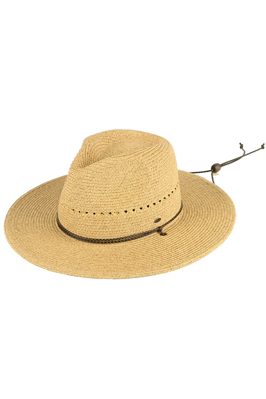 Dark Natural C.C Safari Straw Sun Hat is the perfect accessory for your next outdoor adventure. Made from high-quality straw, it offers both style and functionality. With its wide brim, it provides 100% protection from the sun's harmful rays. Stay comfortable and protected while looking effortlessly chic.