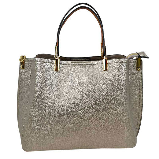 Dark Silver Simpler Times Bucket Crossbody Bags For Women. A great everyday casual shoulder bag composed of Faux leather. A simple design with subtle gold hardware details on the closure. Magnetic snap closure for an inner zipper pouch opening spacious to hold your phone, wallet, and other essentials securely.