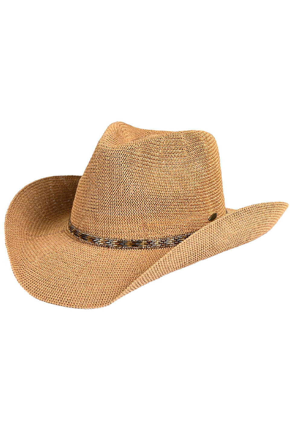 Dark Natural C.C cowboy hat features a stunning rhinestone trim band, adding a touch of glamour to any outfit. Made with high-quality materials, this hat is durable and stylish, making it the perfect accessory for any outdoor event or ranch adventure. Stay protected from the sun while looking chic with this C.C cowboy hat.