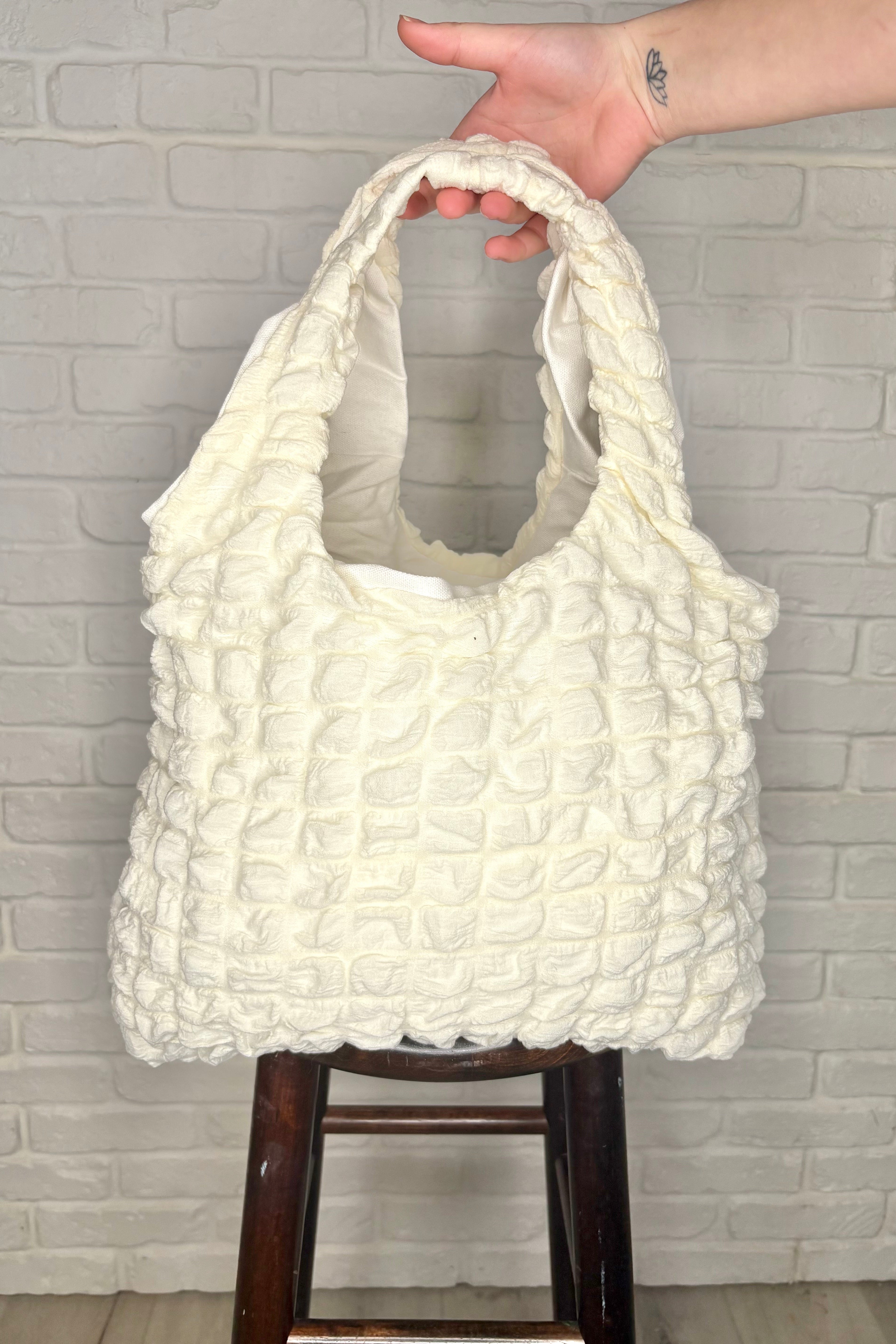 Day Out Cloud Tote Bag In Cream - Charming Charlie