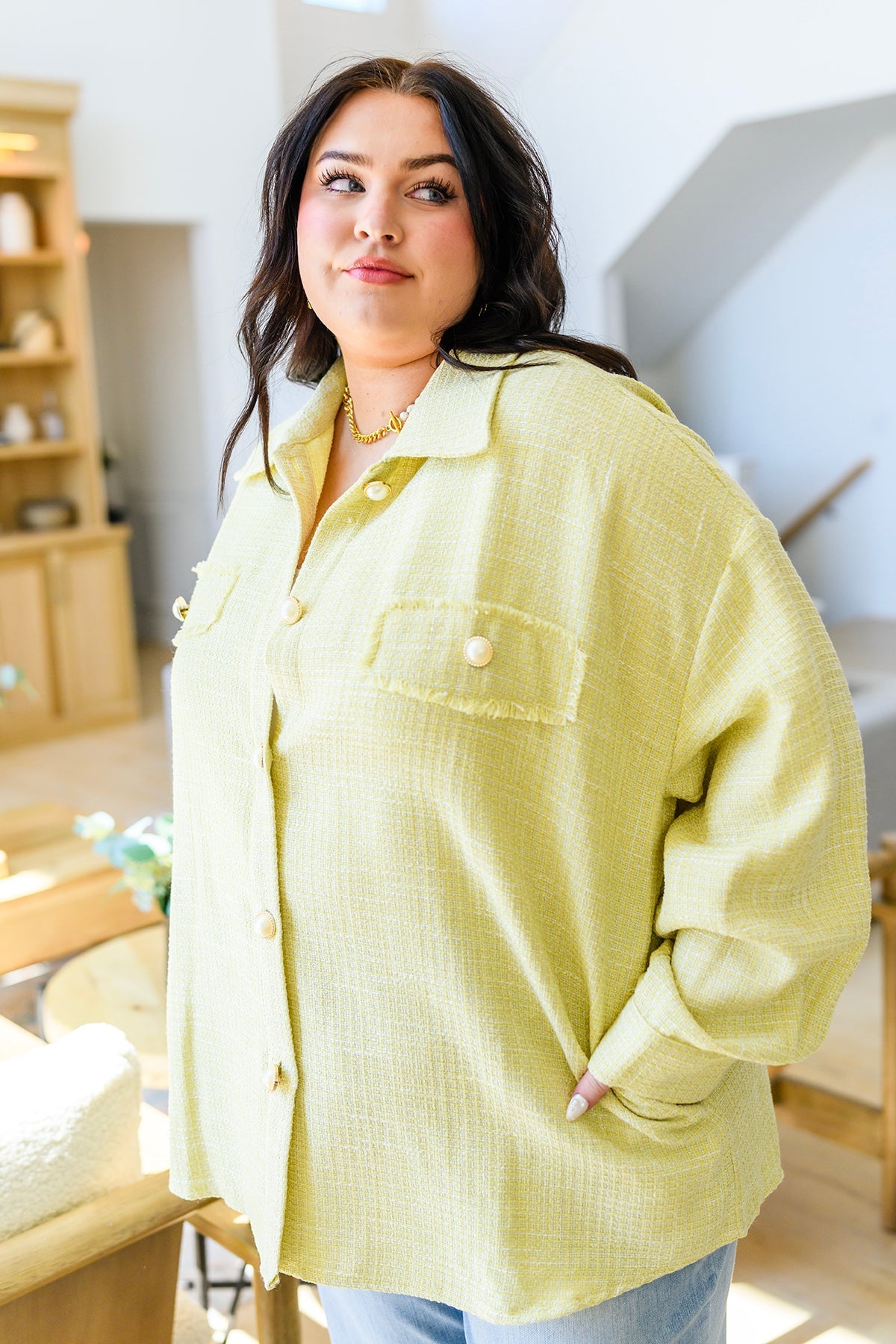 Daydreams Shacket in Yellow - Charming Charlie
