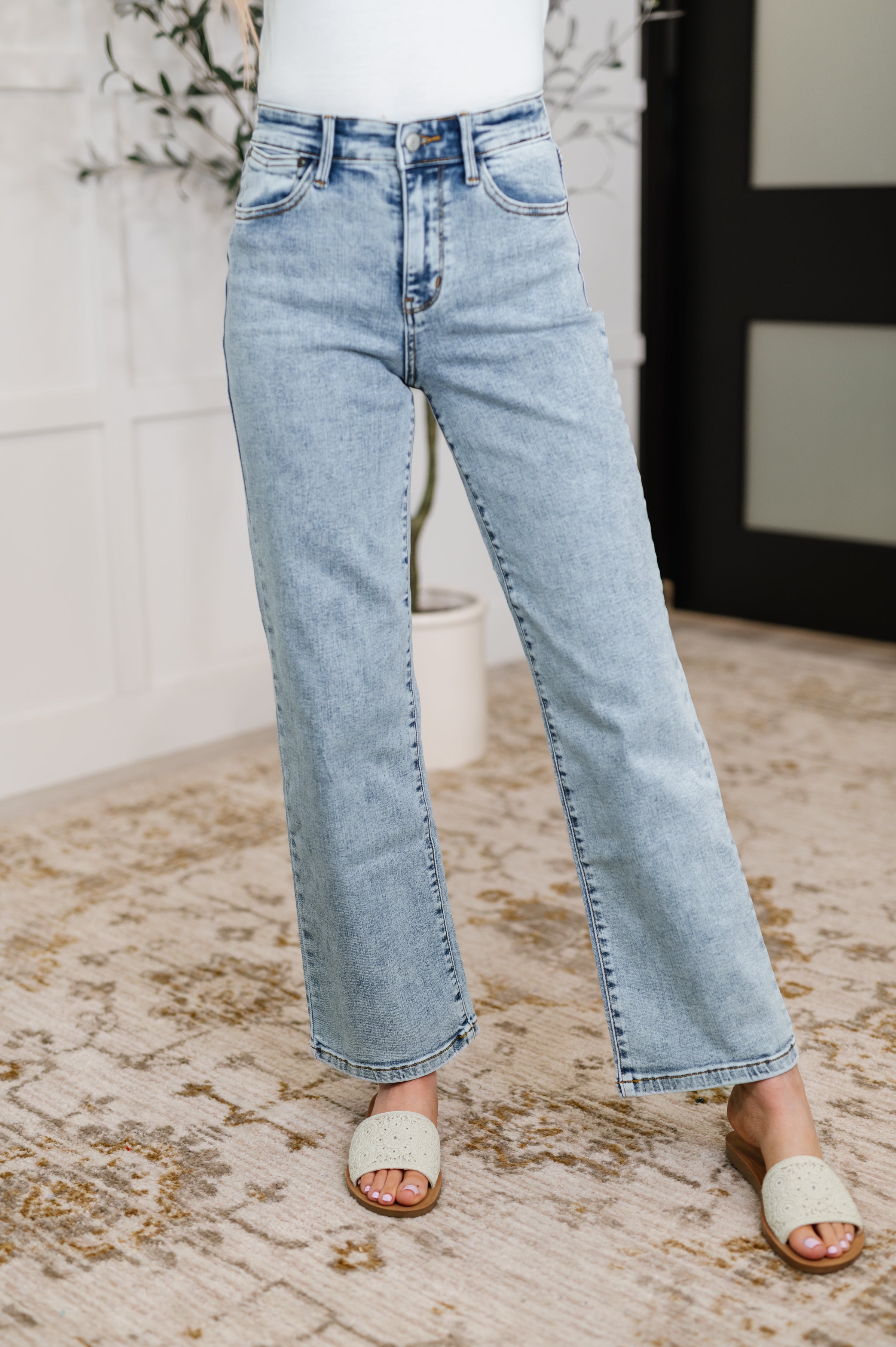 Debbie High Rise Stone Wash Straight Fit Jeans - Charming Charlie
