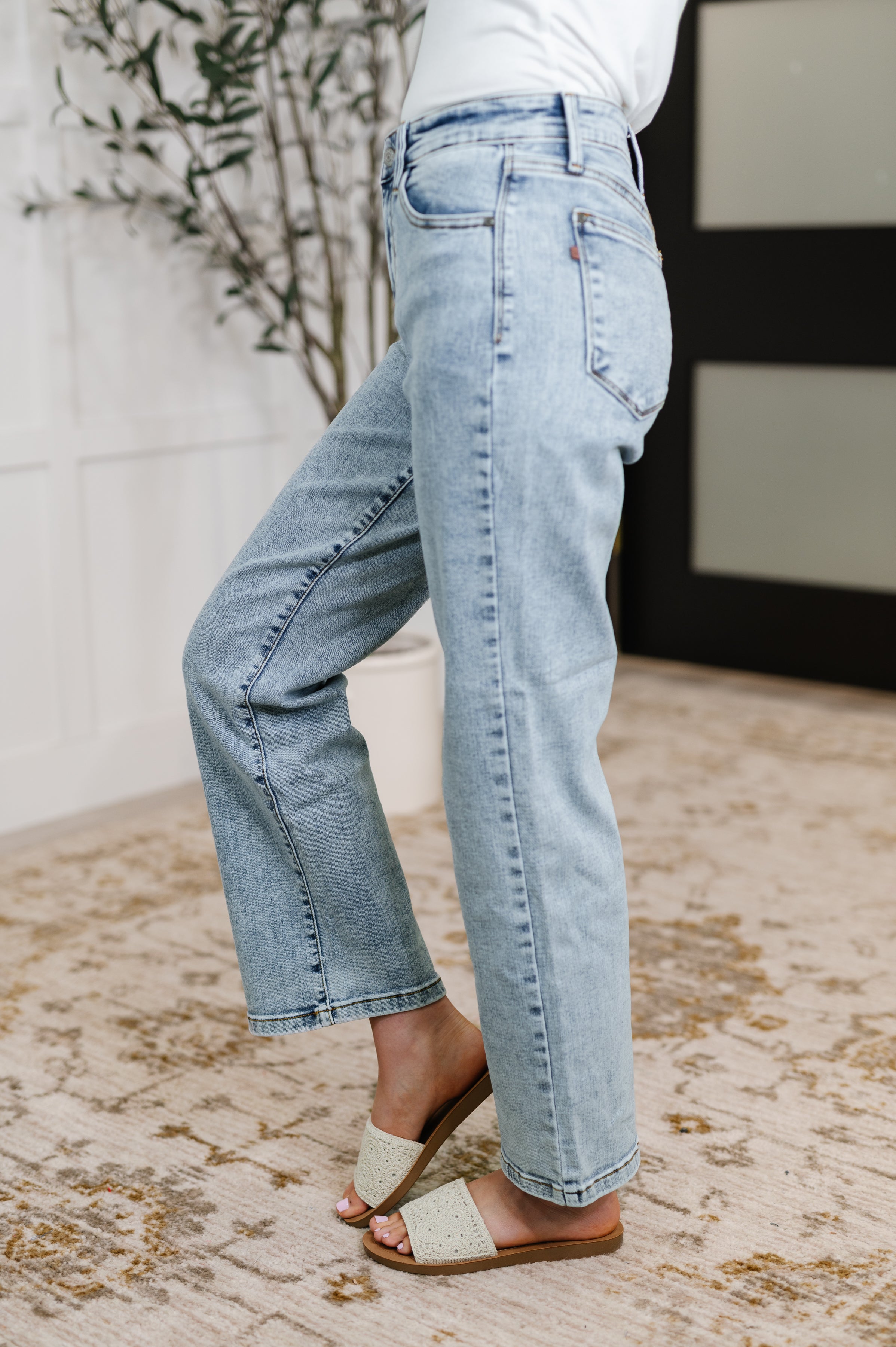 Debbie High Rise Stone Wash Straight Fit Jeans - Charming Charlie