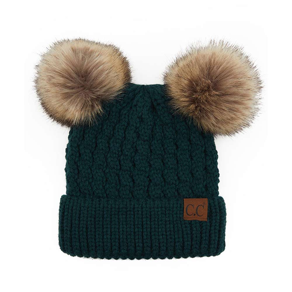 Deep C.C Double Pom Pom All Over Cable Knit Beanie Hat., Stay warm and cozy this winter. Expertly crafted from a premium cable knit fabric, this stylish beanie provides maximum insulation and breathability. Two pom poms on top add a touch of flair to your look. Perfect for chilly winter days, this is an ideal winter gift.