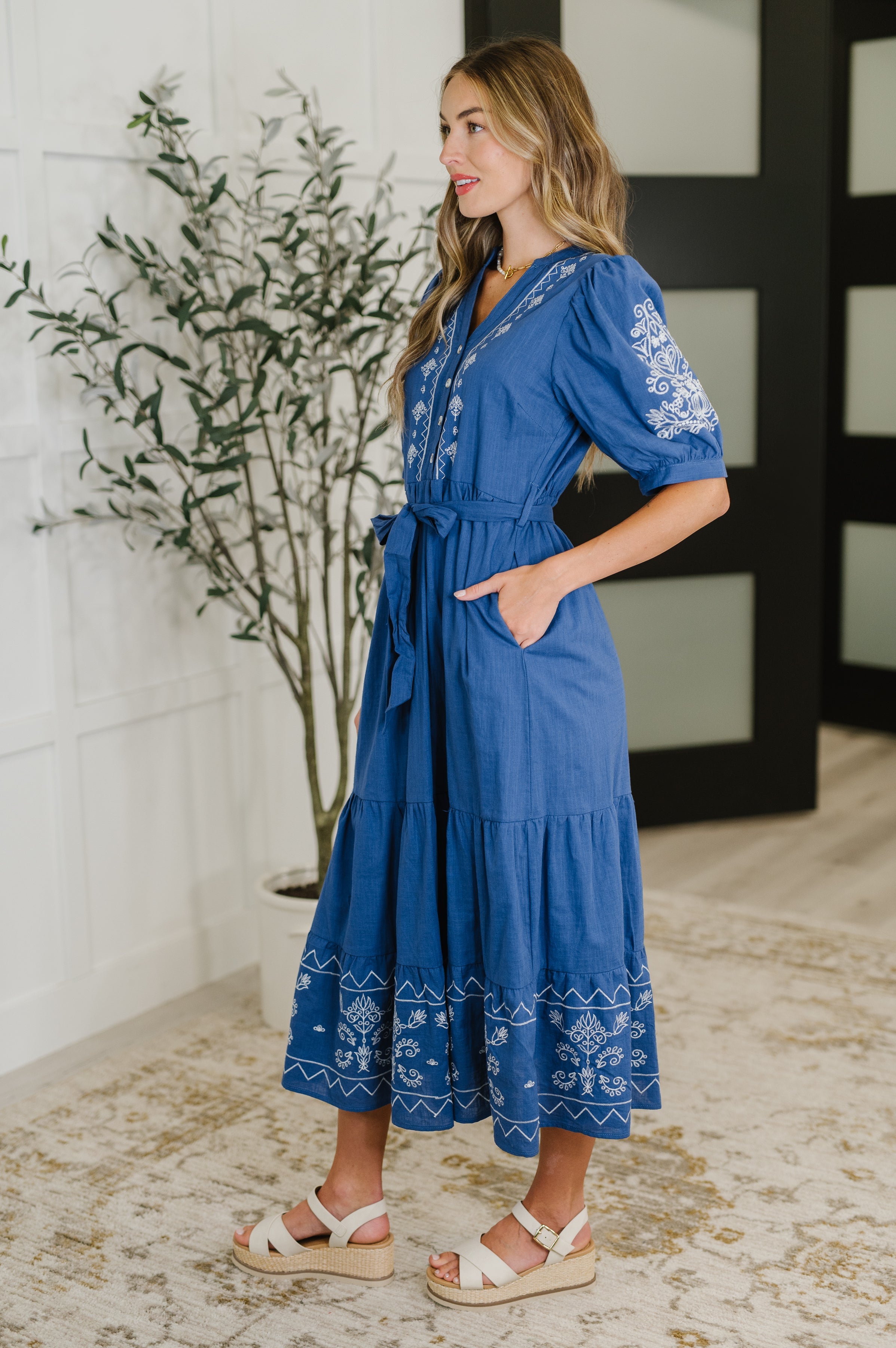 Delicate Devotion Puff Sleeve Dress in Blue - Charming Charlie