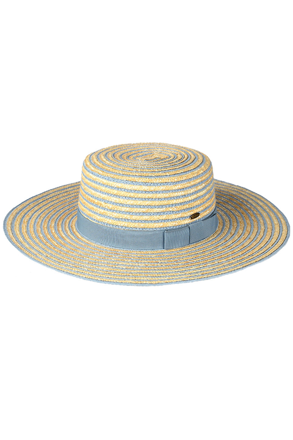 Denim C.C Stripe Pattern Boater Sun Hat offers both style and sun protection. Made with a trendy stripe pattern, this hat is perfect for any outdoor occasion. Crafted with high-quality materials, it provides optimal comfort and durability. Keep the sun off your face in style with this must-have accessory.