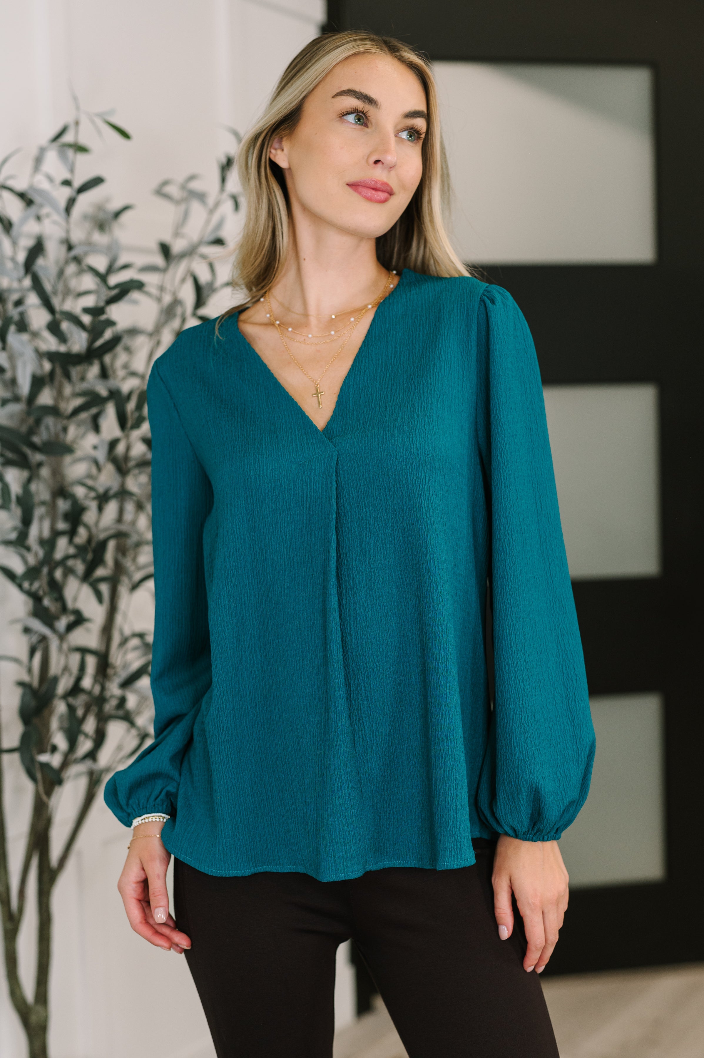Desk to Dinner V-Neck Balloon Sleeve Blouse - Charming Charlie