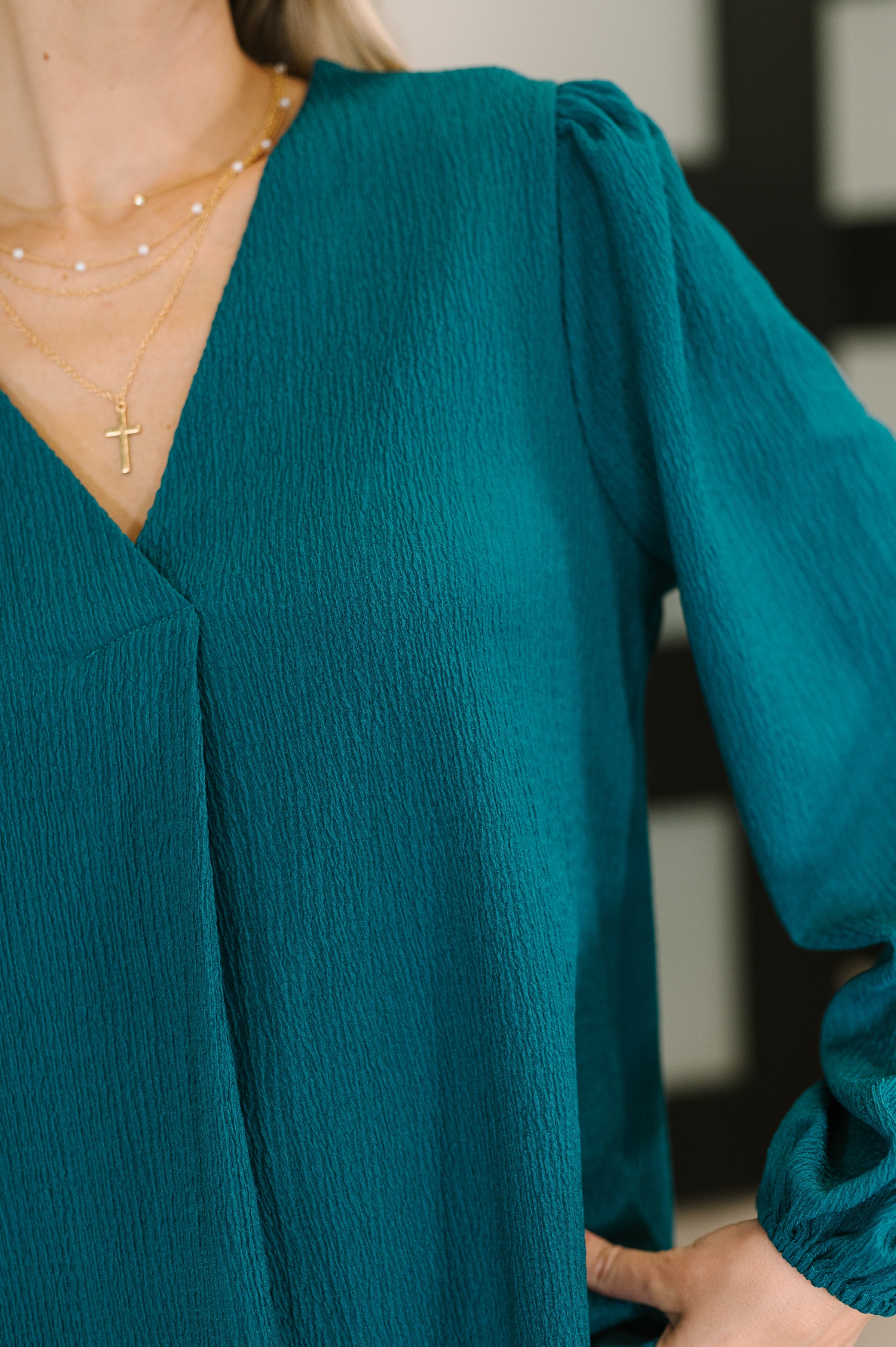 Desk to Dinner V-Neck Balloon Sleeve Blouse - Charming Charlie