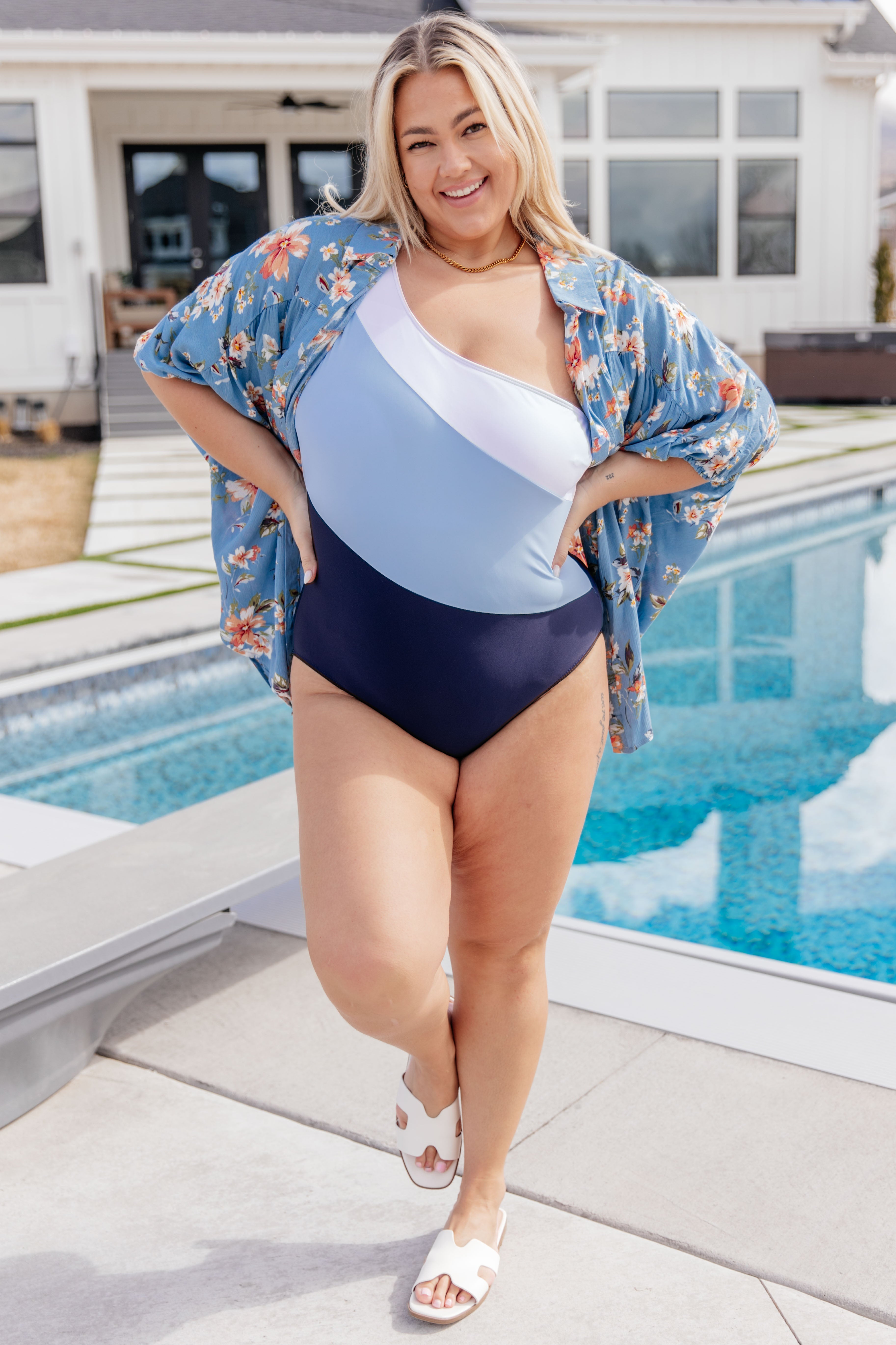 Dominica Color Block Asymmetrical Swimsuit - Charming Charlie