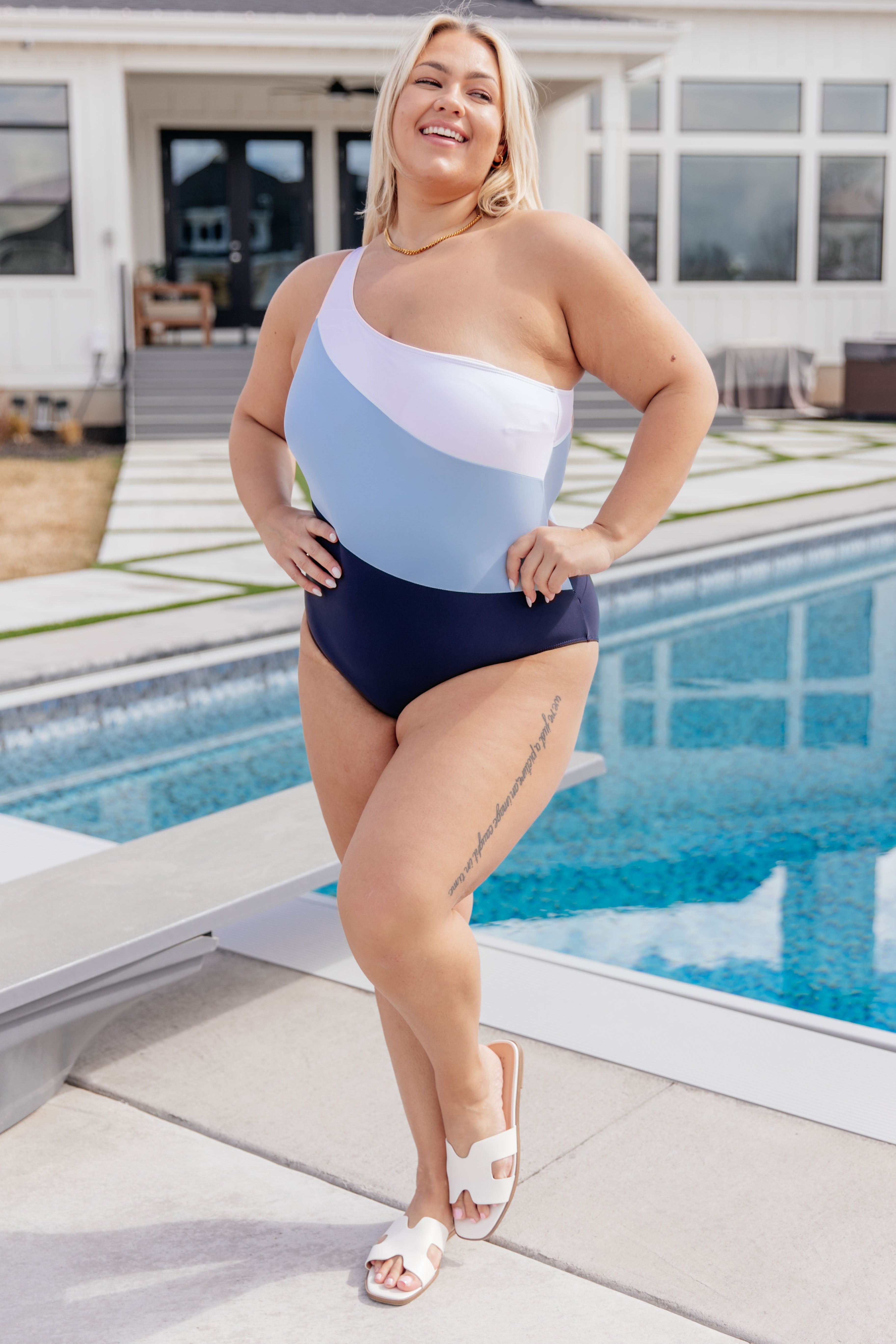 Dominica Color Block Asymmetrical Swimsuit - Charming Charlie