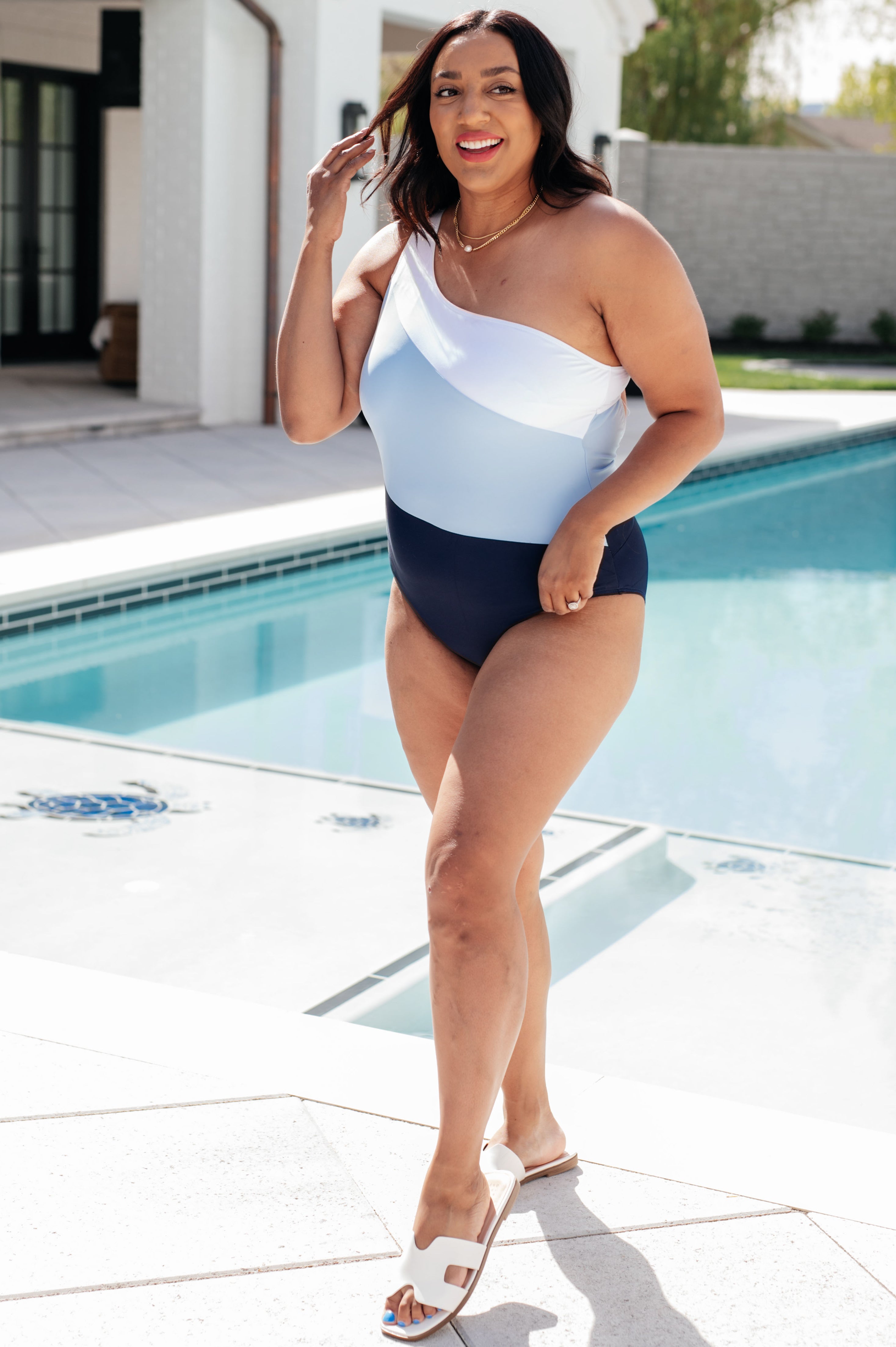 Dominica Color Block Asymmetrical Swimsuit - Charming Charlie