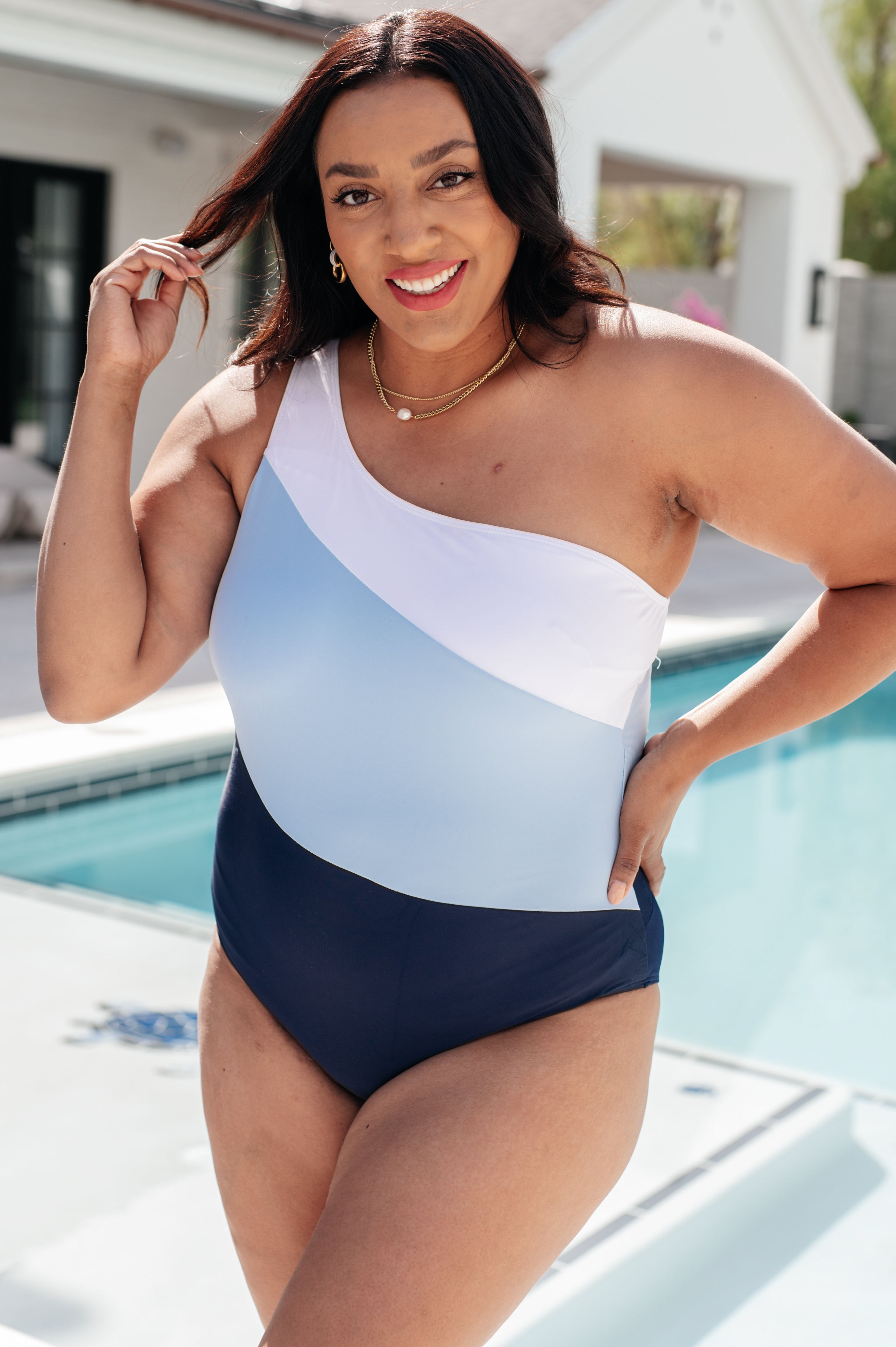 Dominica Color Block Asymmetrical Swimsuit - Charming Charlie