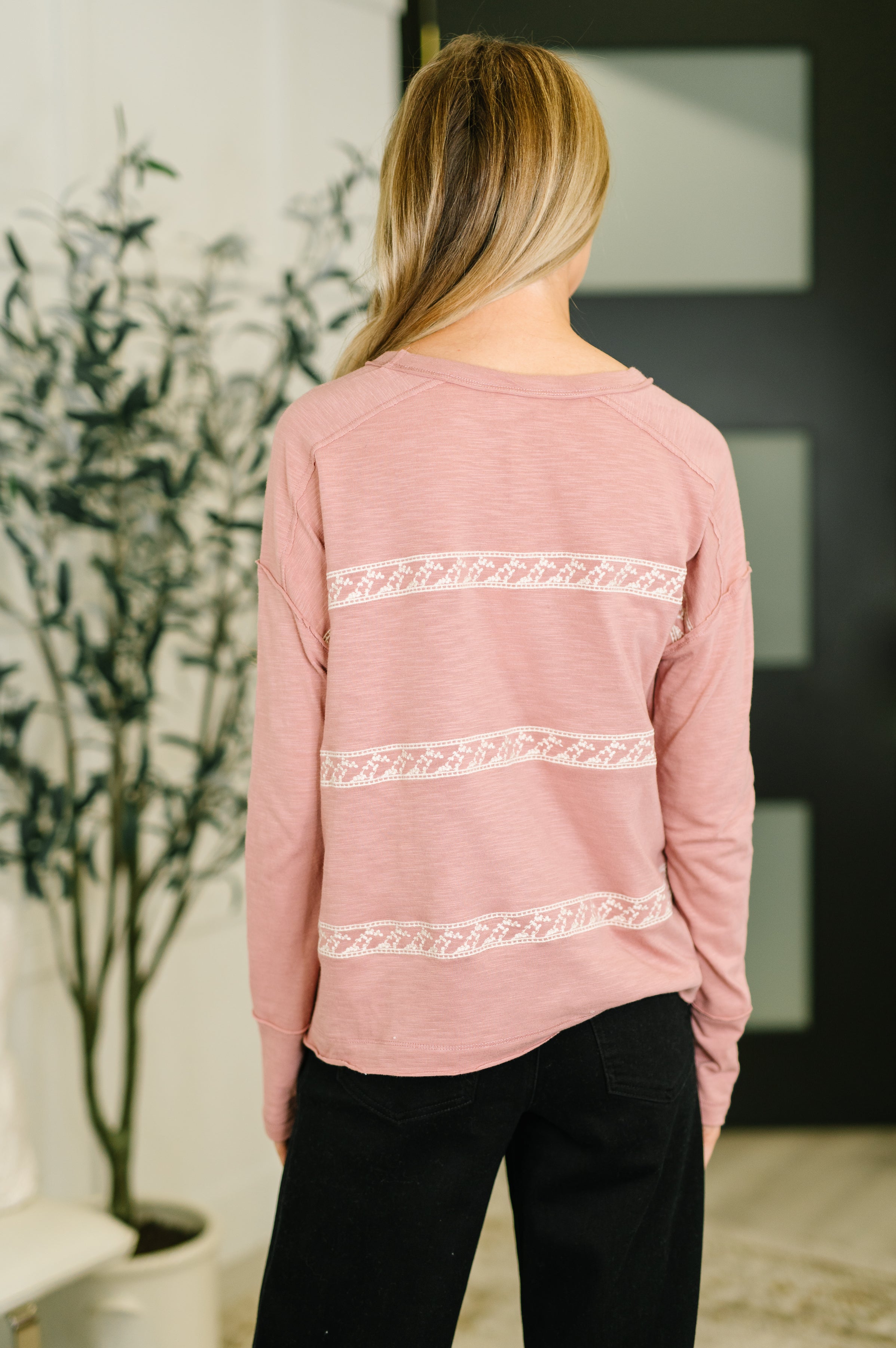 Down to Every Detail Drop Shoulder Long Sleeve in Dusty Rose - Charming Charlie