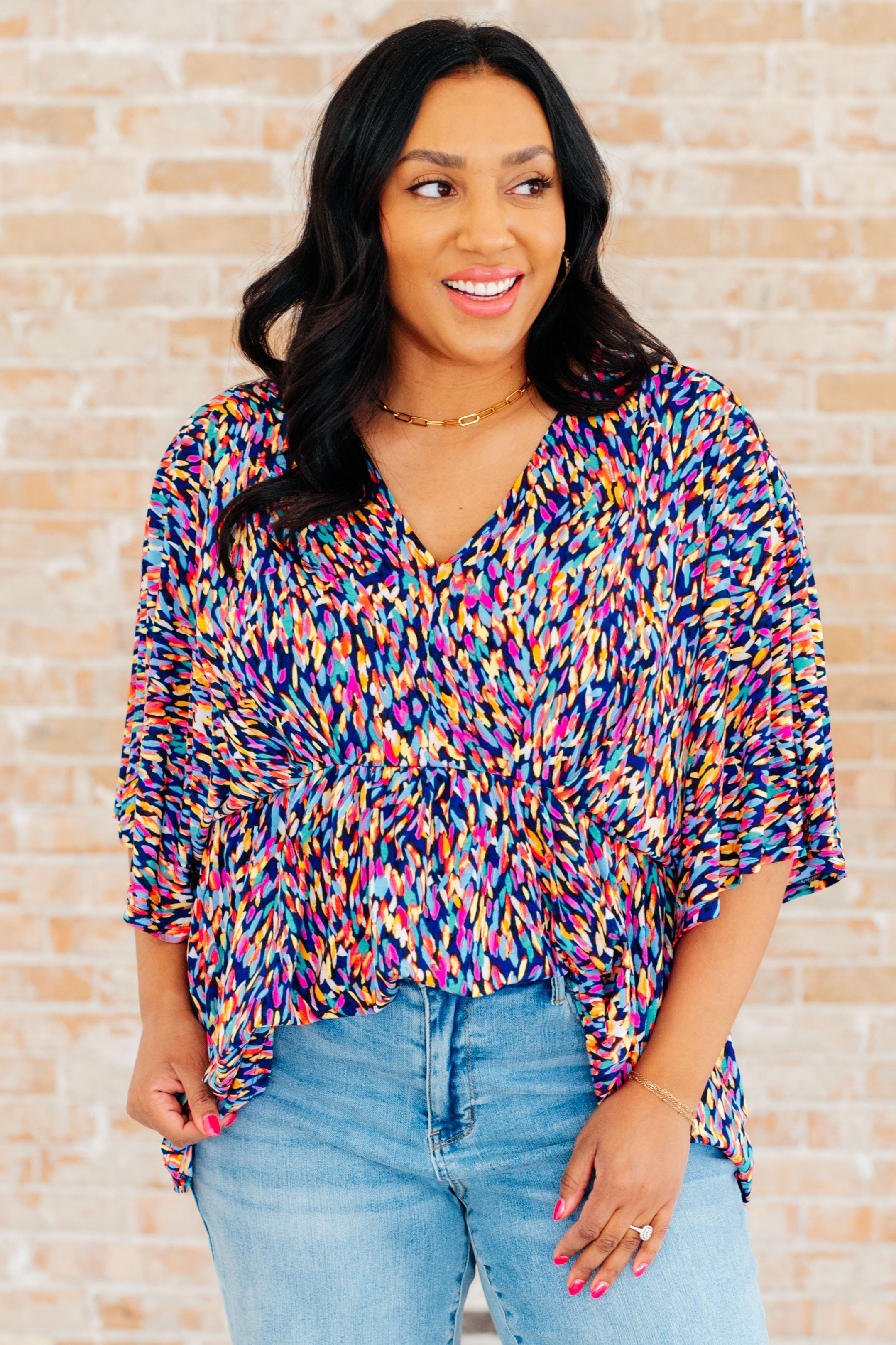 Dreamer Peplum Top in Painted Royal Multi - Charming Charlie