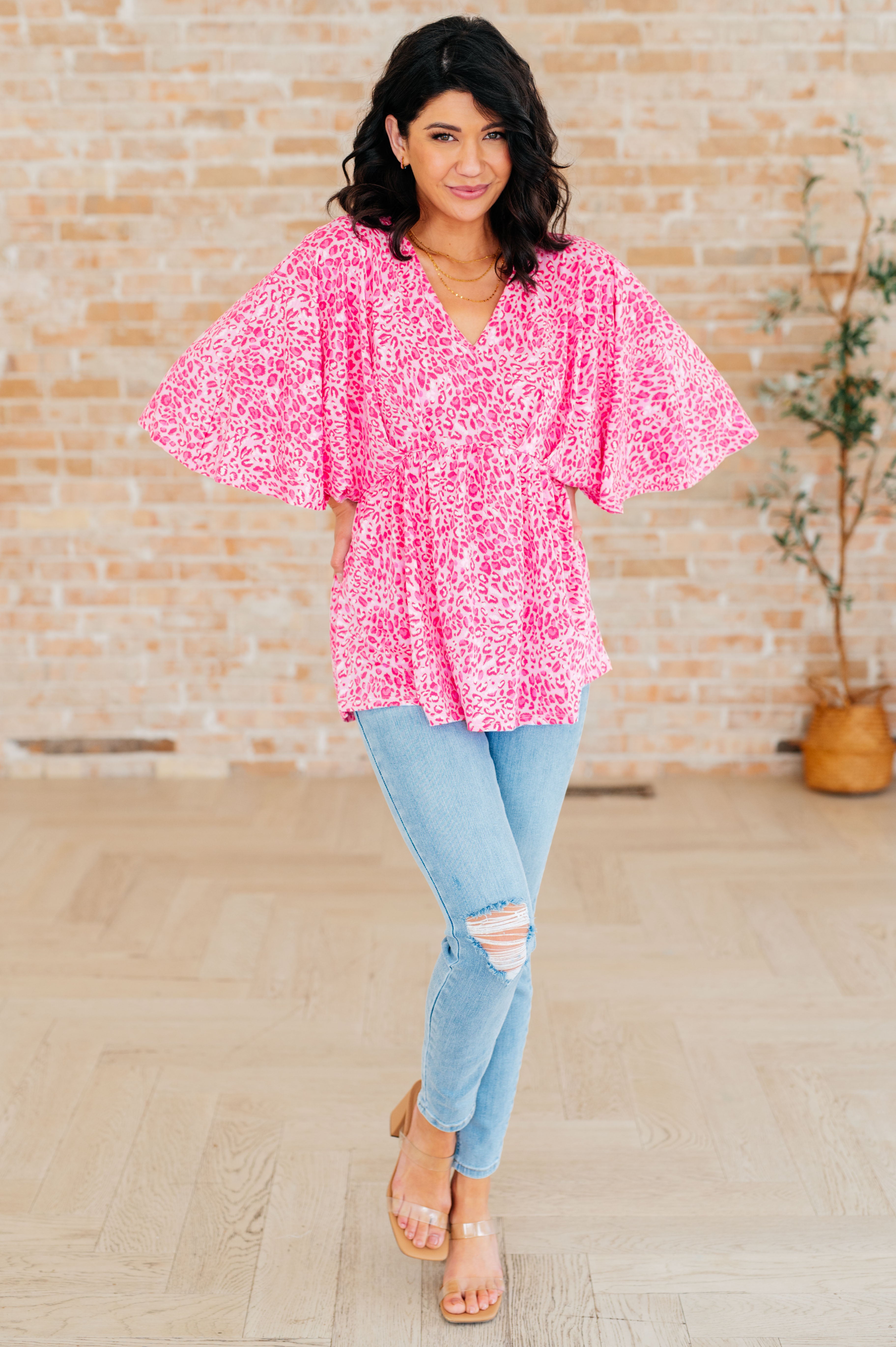 Dreamer Peplum Top in Pink Leopard - Charming Charlie
