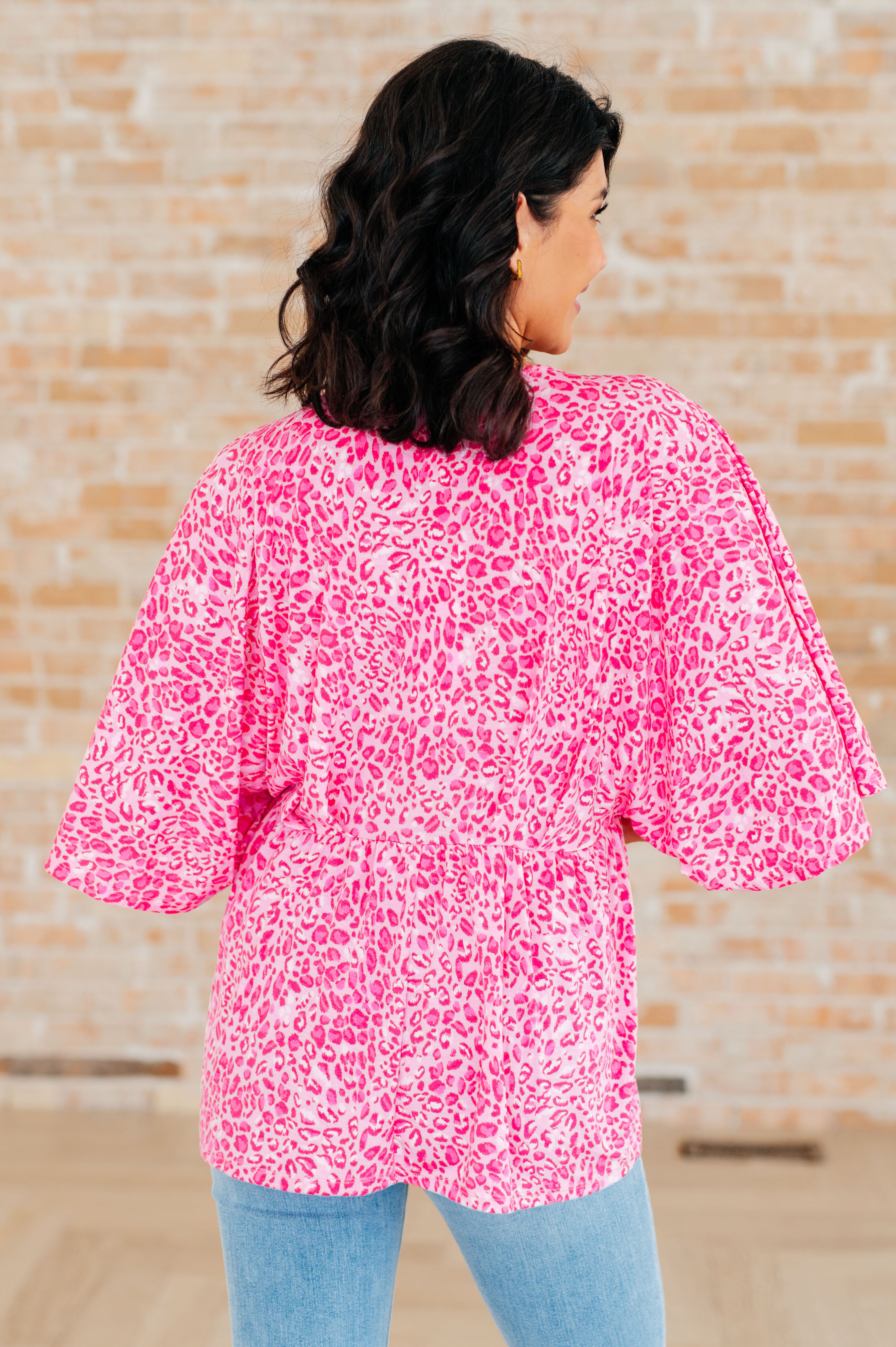 Dreamer Peplum Top in Pink Leopard - Charming Charlie