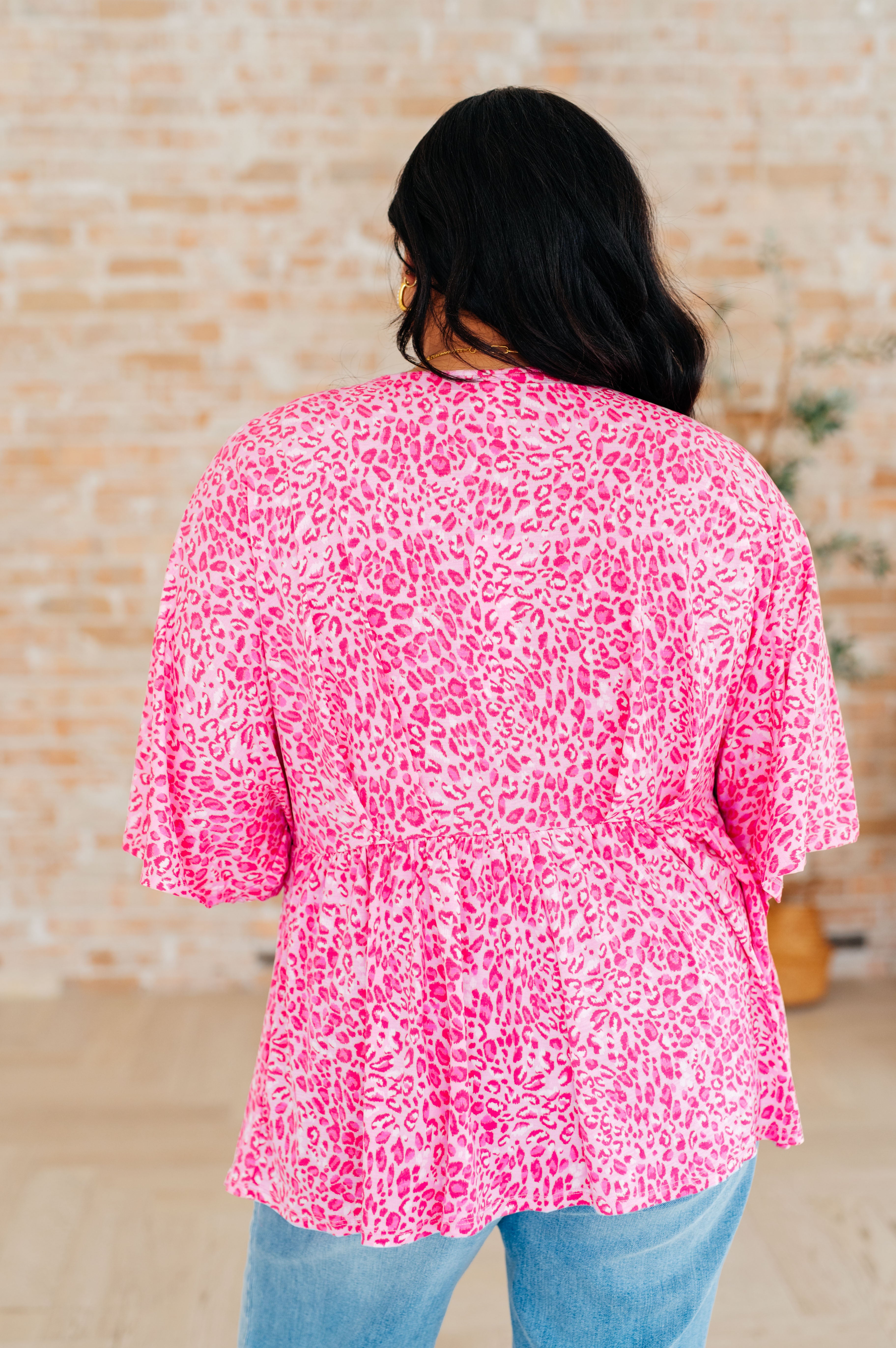Dreamer Peplum Top in Pink Leopard - Charming Charlie