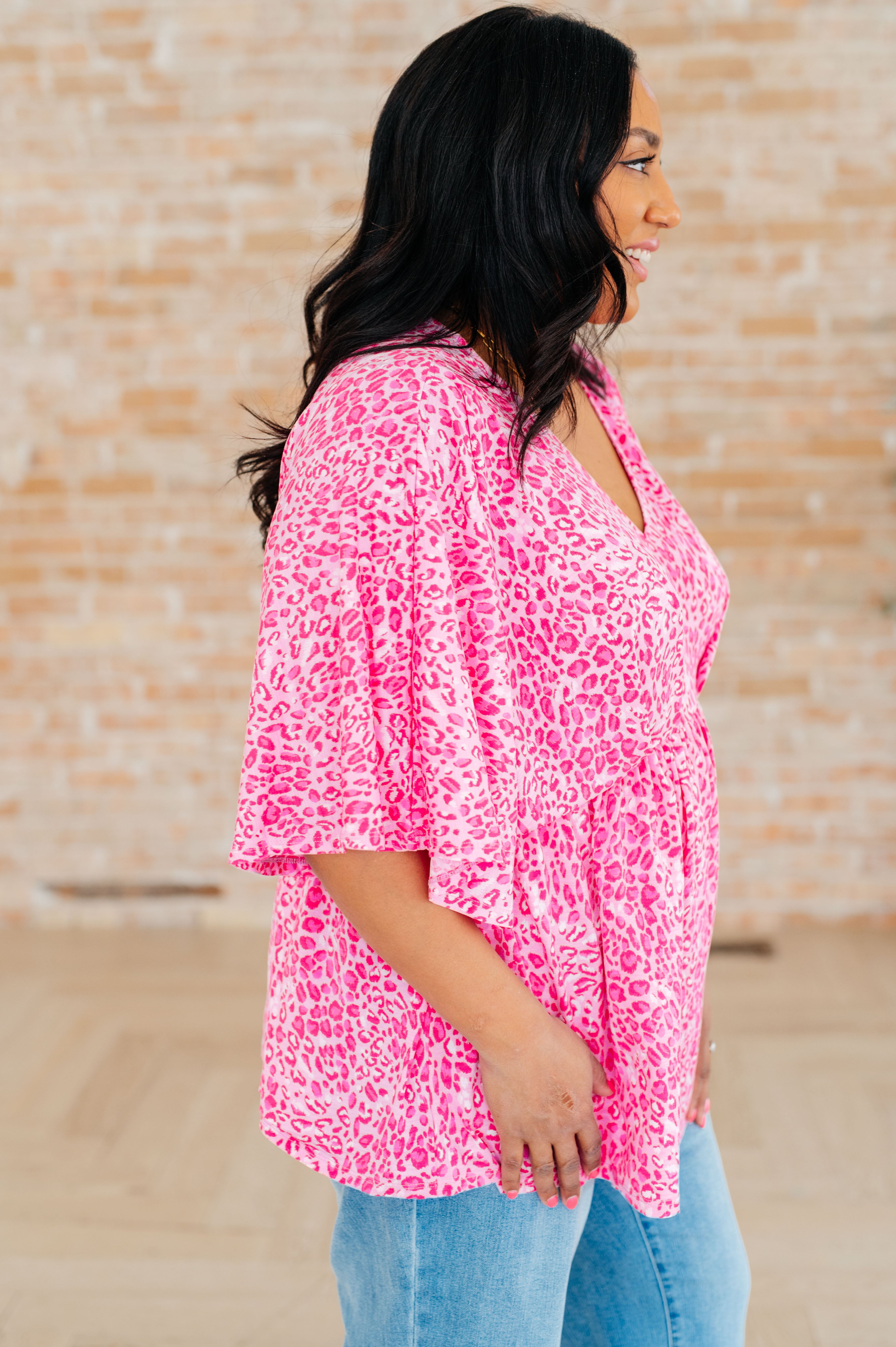 Dreamer Peplum Top in Pink Leopard - Charming Charlie