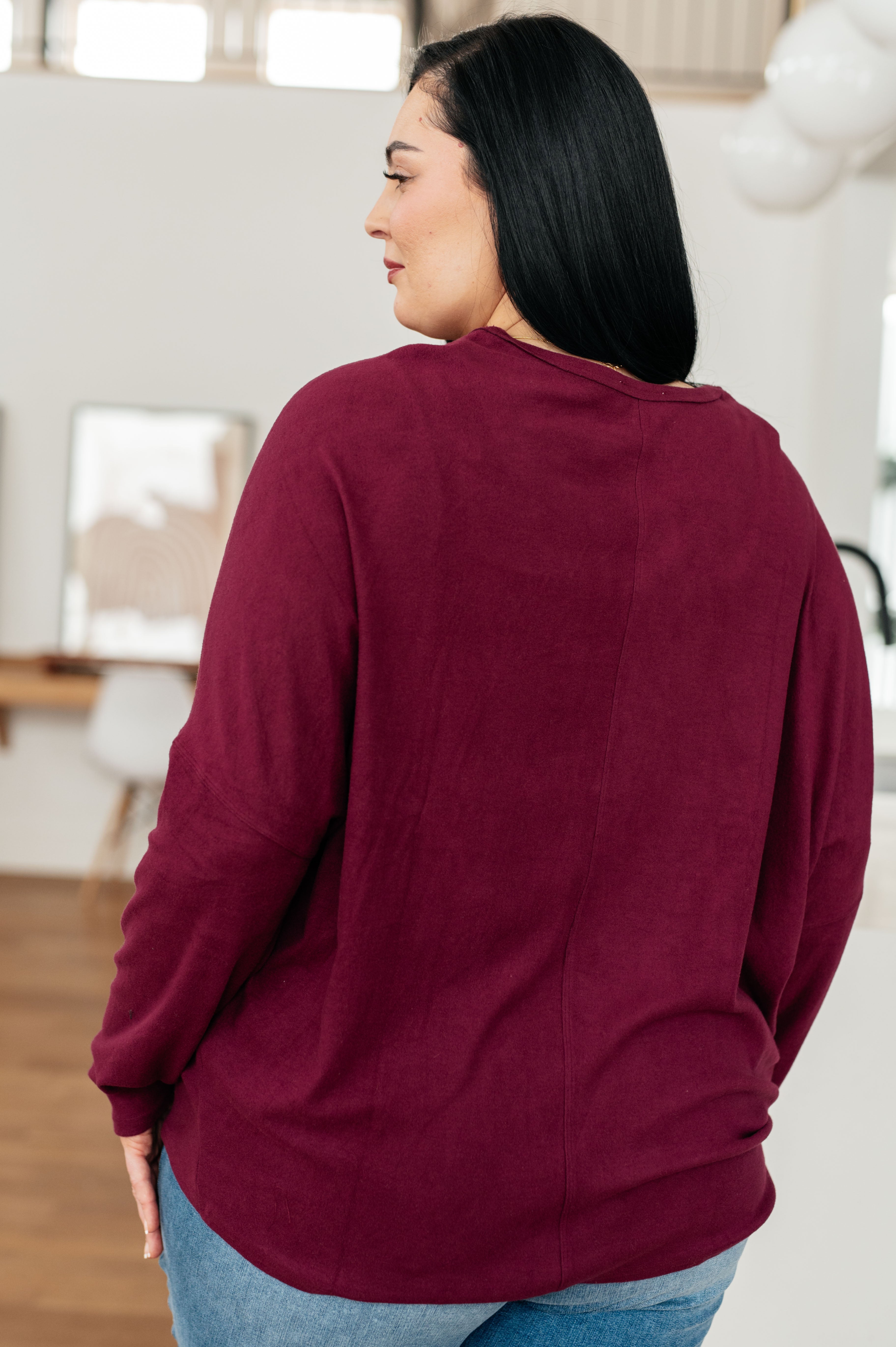 Drive Downtown Dolman Sleeve Top in Wine - Charming Charlie