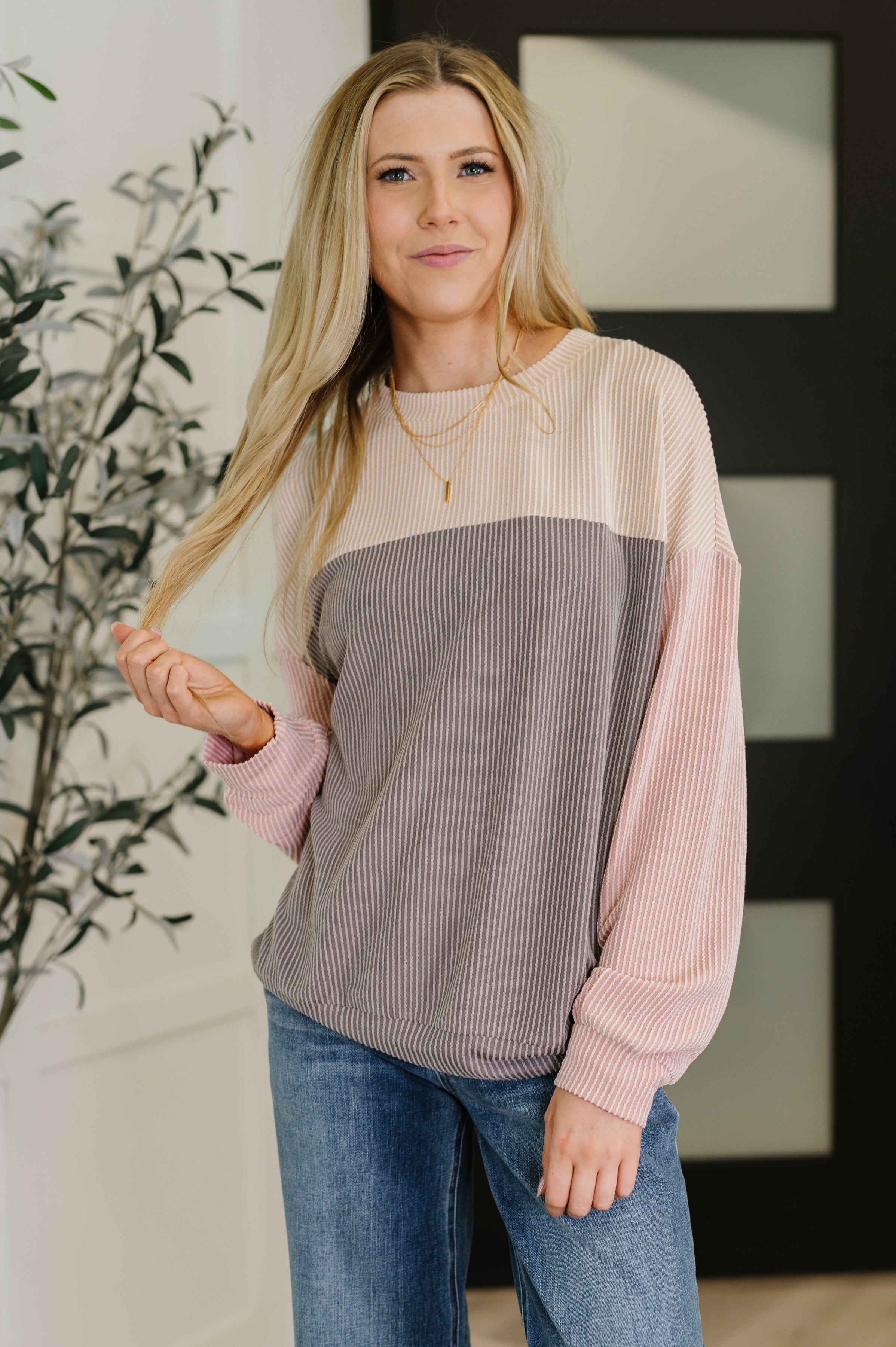 Dual Tones Cable Ribbed Knit Sweater - Charming Charlie
