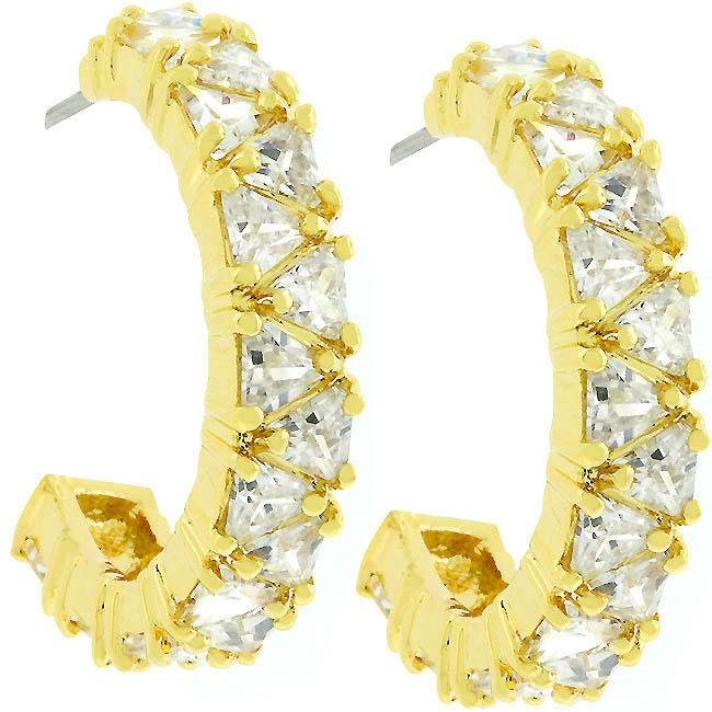 Trillion Cut Cubic Zirconia Hoop Earrings Goldtone Finish - Charming Charlie