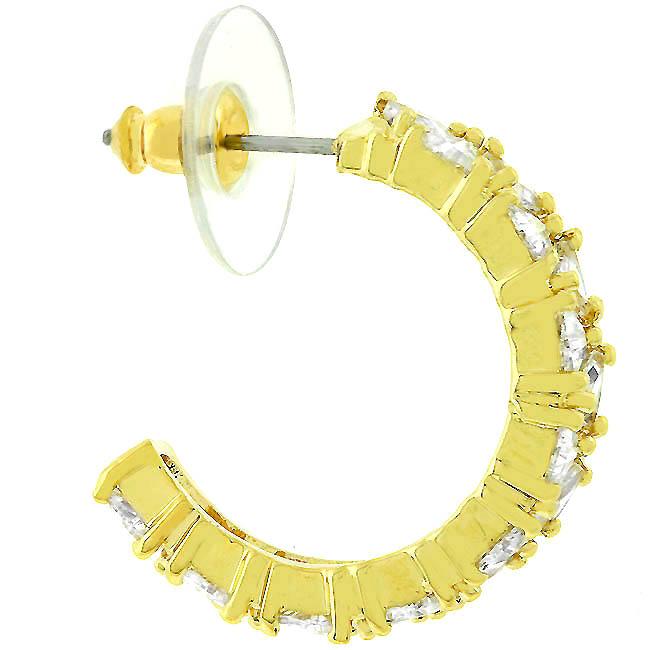 Trillion Cut Cubic Zirconia Hoop Earrings Goldtone Finish - Charming Charlie