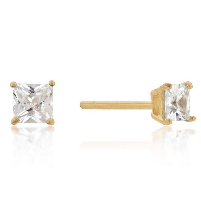 4mm New Sterling Princess Cut Cubic Zirconia Studs Gold - Charming Charlie