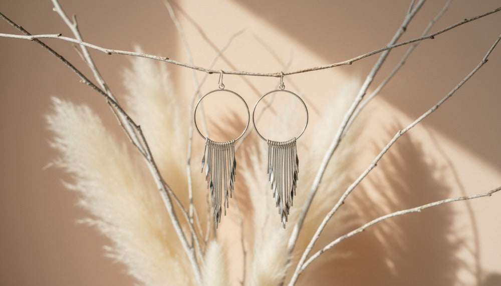 Silver Flow Fringe Hoops Earrings - Charming Charlie