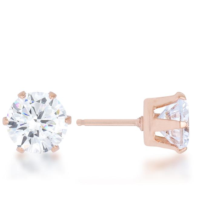 Reign 3.4ct CZ Rose Gold Stainless Steel Stud Earrings - Charming Charlie
