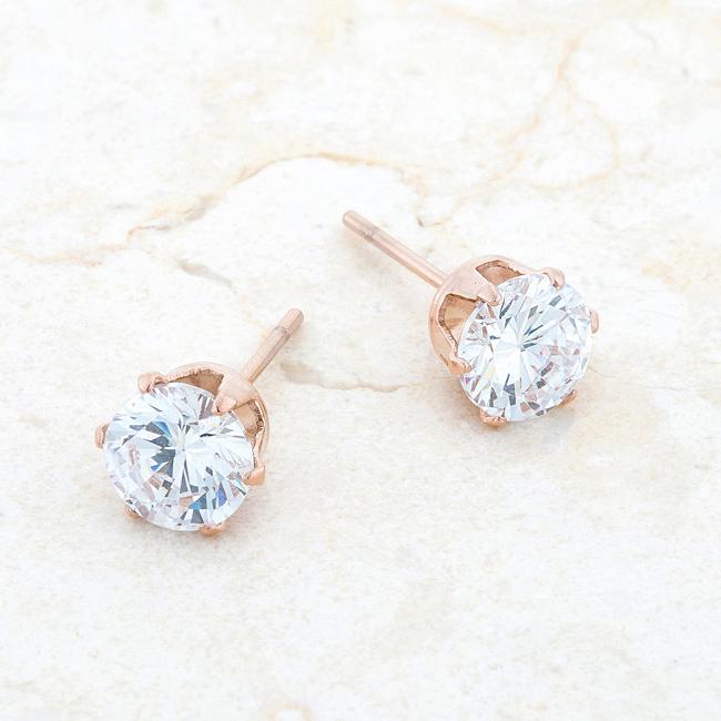 Reign 3.4ct CZ Rose Gold Stainless Steel Stud Earrings - Charming Charlie