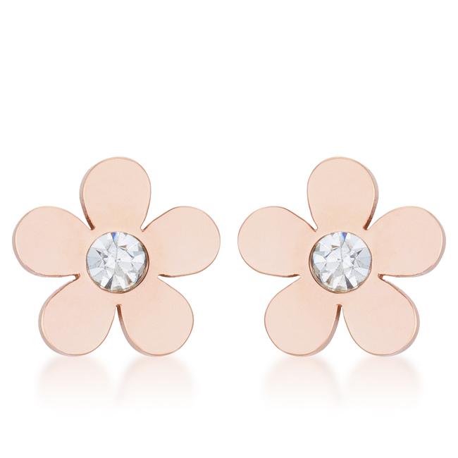 Daisy 0.3ct CZ Rose Gold Stainless Steel Flower Stud Earrings - Charming Charlie