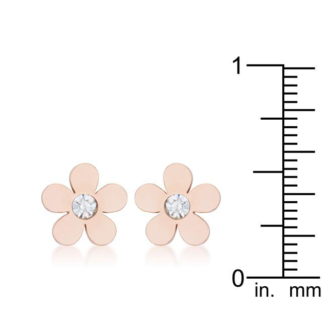 Daisy 0.3ct CZ Rose Gold Stainless Steel Flower Stud Earrings - Charming Charlie